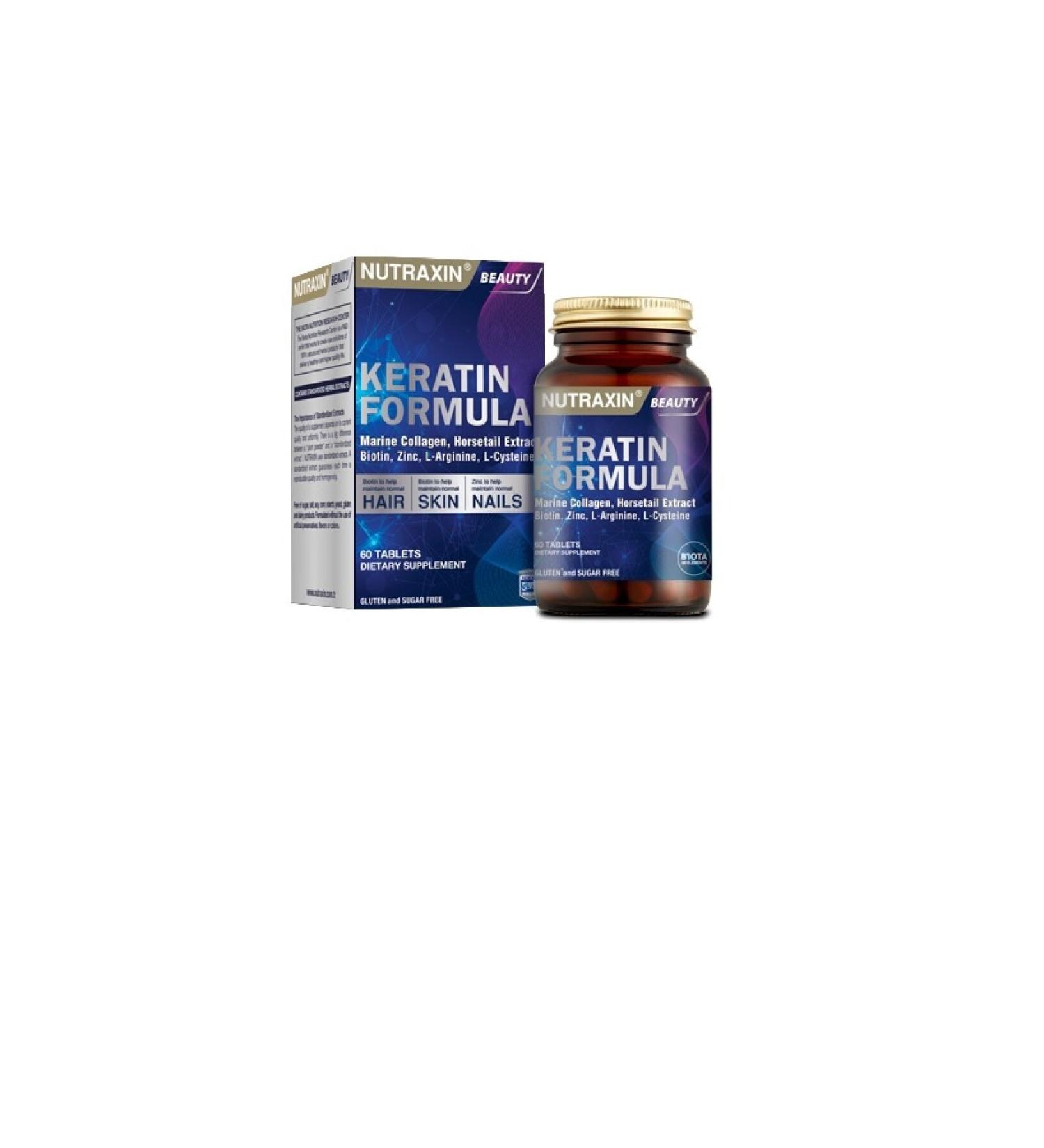 Nutraxin Keratin Formula 60 Tablets Containing Biotin Zinc and B Vitamins and Sulfur