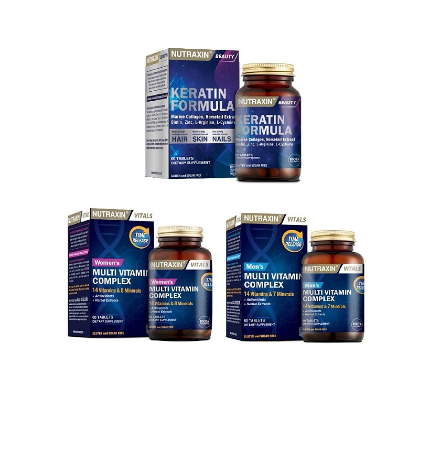 Nutraxin Keratin Formula 60 Tablets + Women + Men Full Support Multivitamin
