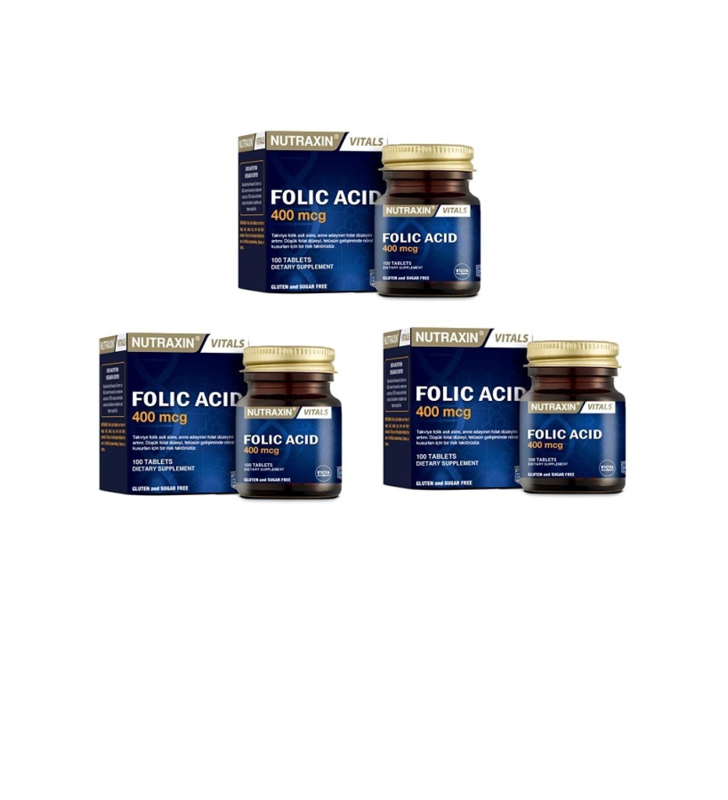 Nutraxin Folic Acid 400 Mcg 100 Tablets X3