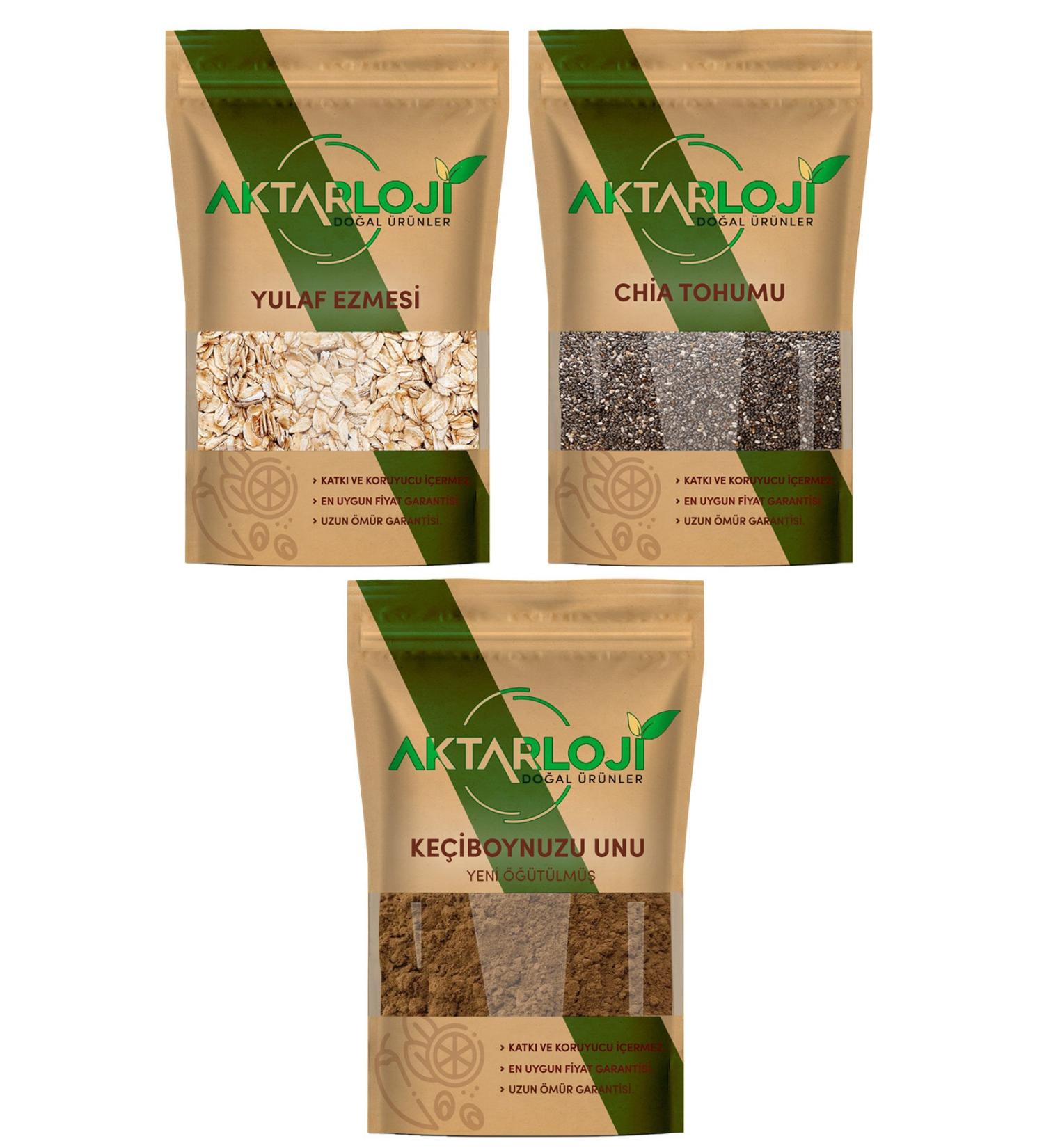 Aktarloji Advantageous Athlete Package 1 Oatmeal 1 Kg + Chia Seeds 250 Gr + 250 Gr Carob Flour