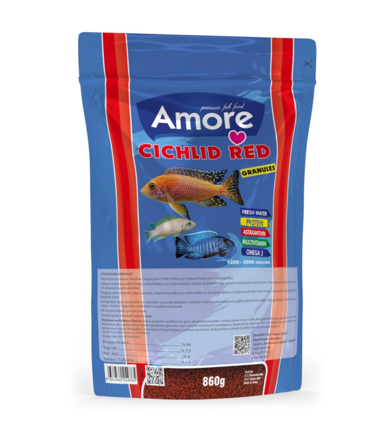 AMORE Cichlid Red Granules Malawi American Tanganyika Cichlid High Protein 860 gr Fish Food