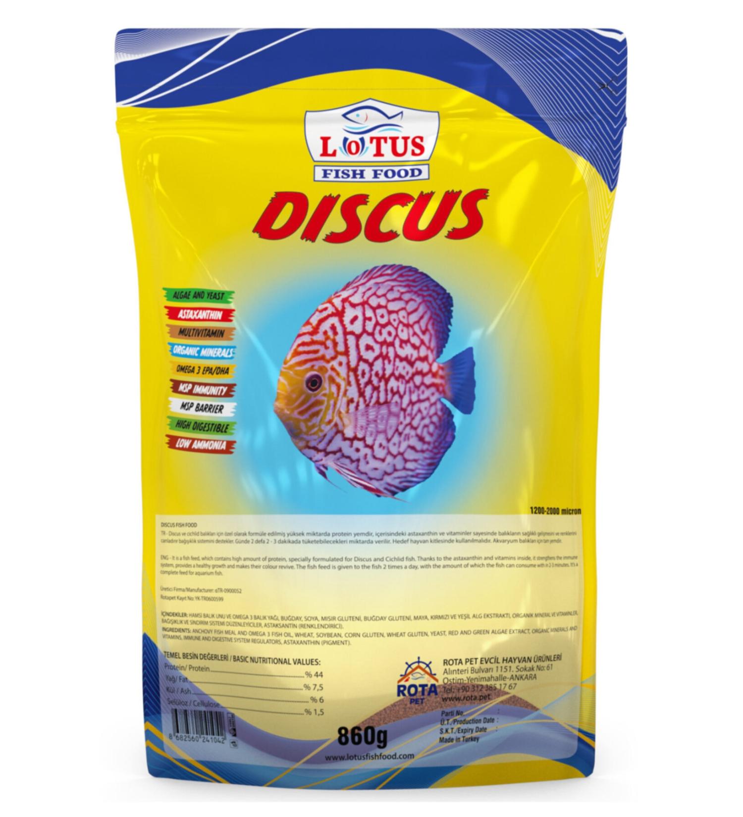Lotus Discus Astaxanthin Omega-3 Protein 860 G Bag Malawi Cichlid Dolphin Yellow Princess Aquarium Fish Food
