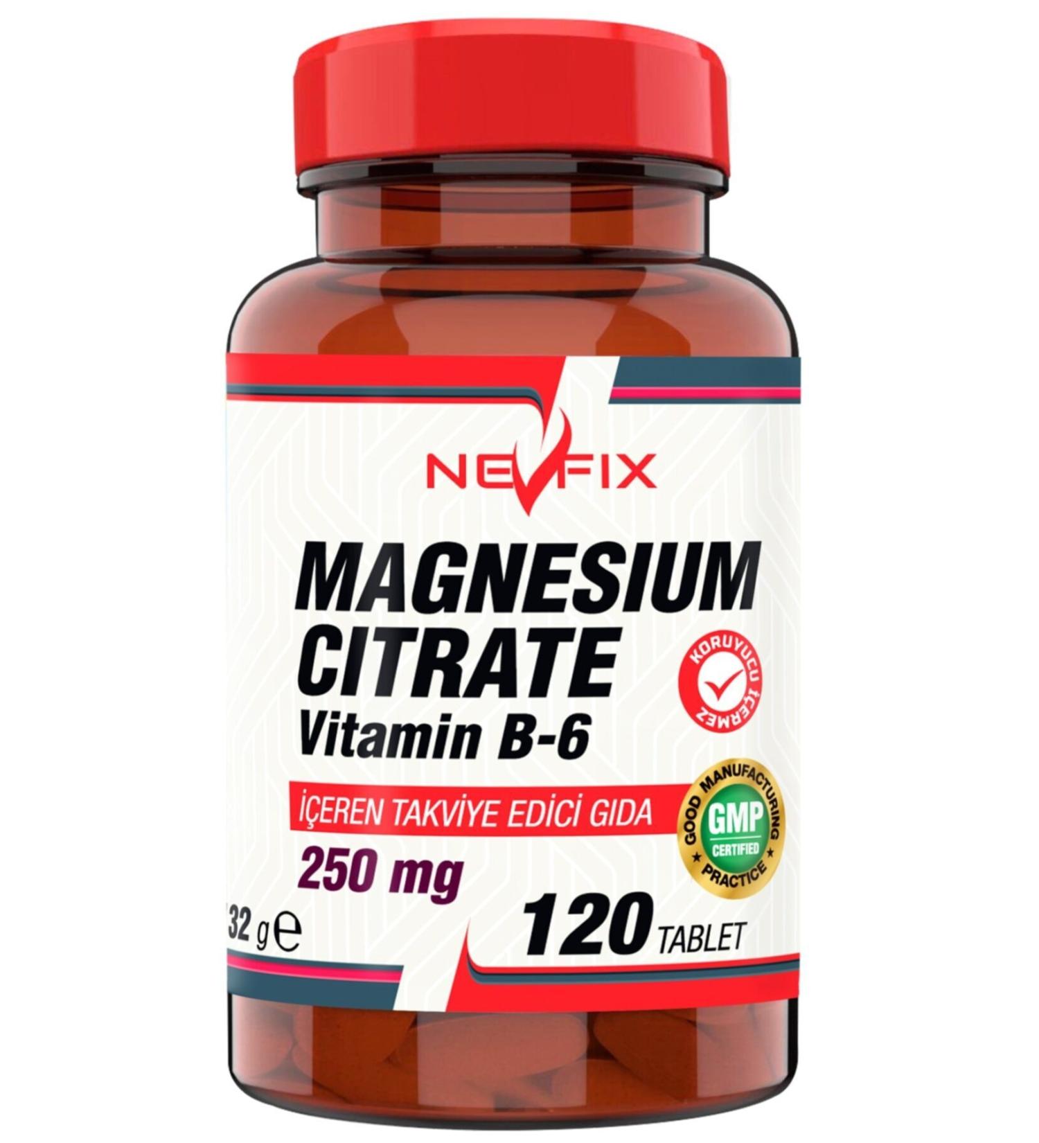 Nevfix Vitamin B6 10 Mg Magnesium Citrate 250 Mg 120 Tablets Magnesium Citrate