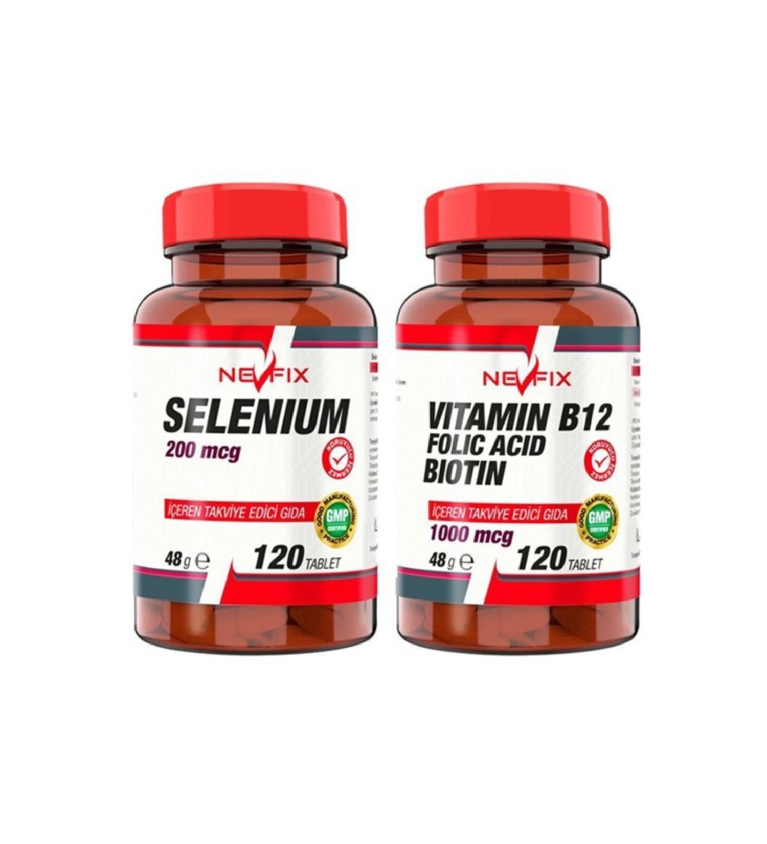 Nevfix Selenium 200 Mcg 120 Tablets Vitamin B12 Folic Acid Biotin 1000 Mcg 120 Tablets - Buy Online on GoSupps.com
