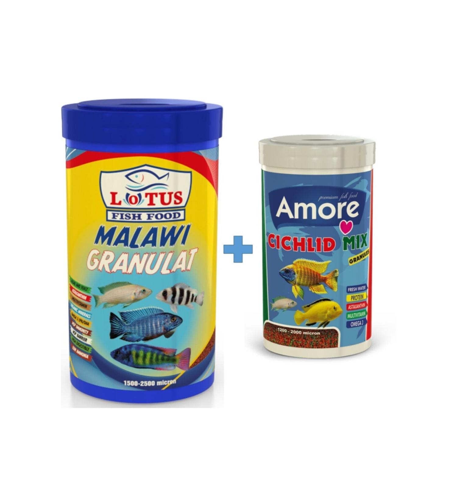 Lotus Malawi Granules 1000ml And Cichlid Mix Granules 250ml Box Fish Food