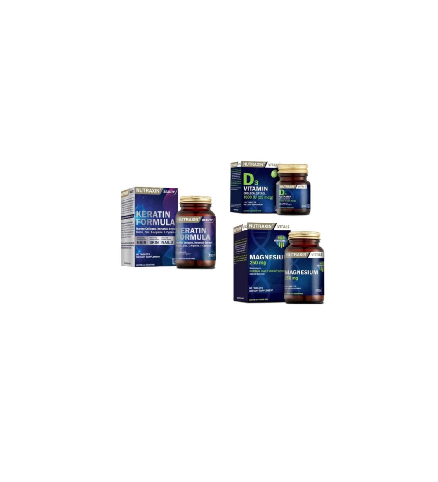 Nutraxin Keratin Formula 60 T. + 250 Mg Magnesium + 1000 Iu D3