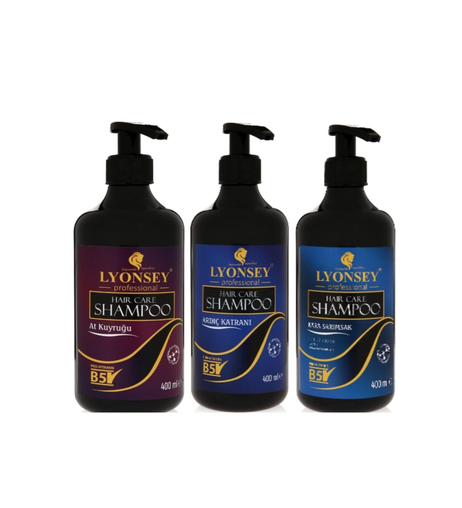 Lyonsey Triple Shampoo Set (Horsetail 400ml + Juniper Tar 400ml + Black Garlic 400ml)