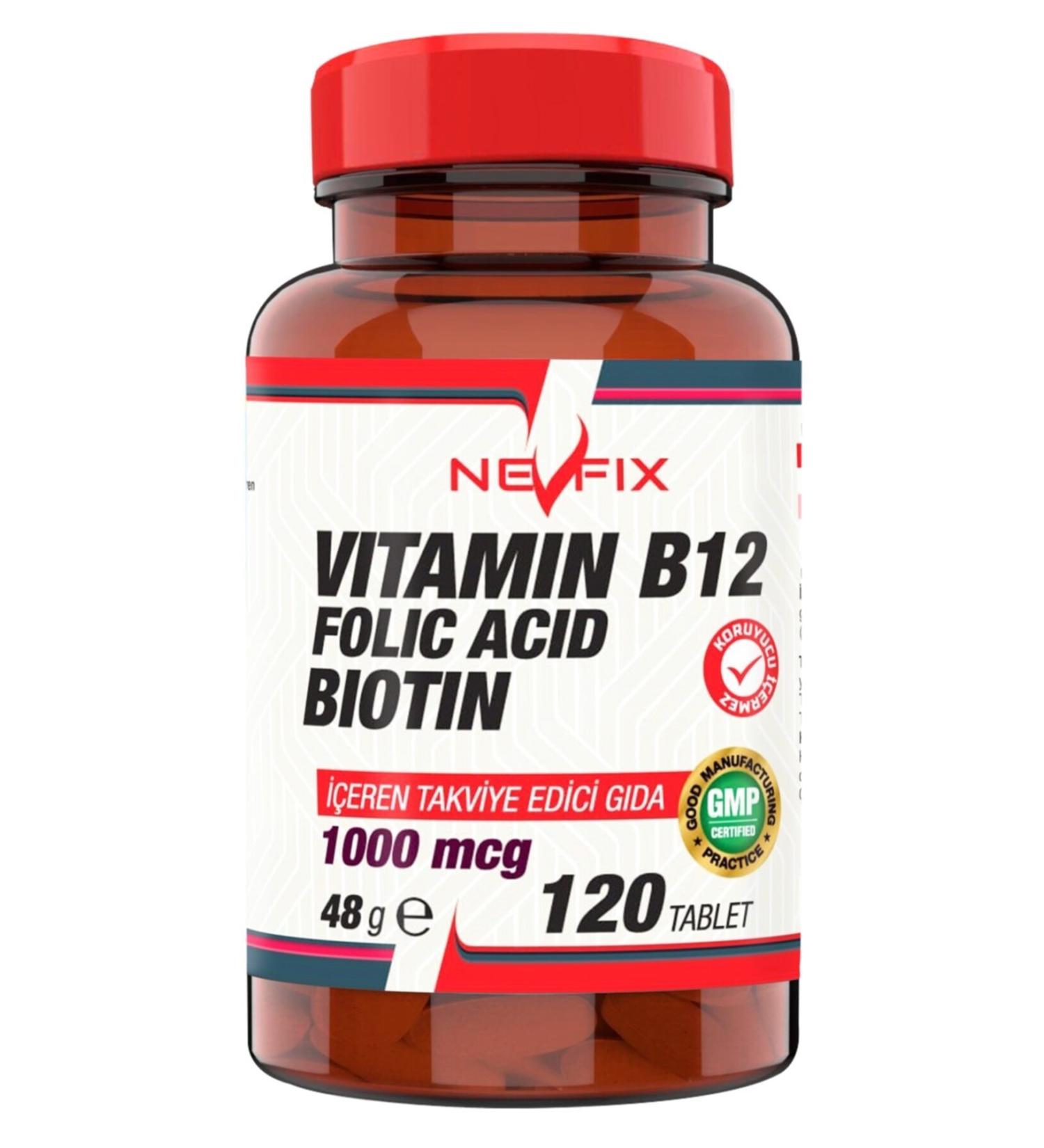 Nevfix Vitamin B12 1000 Mcg Biotin 400 Mcg Folic Acid 400 Mcg 120 Tablets
