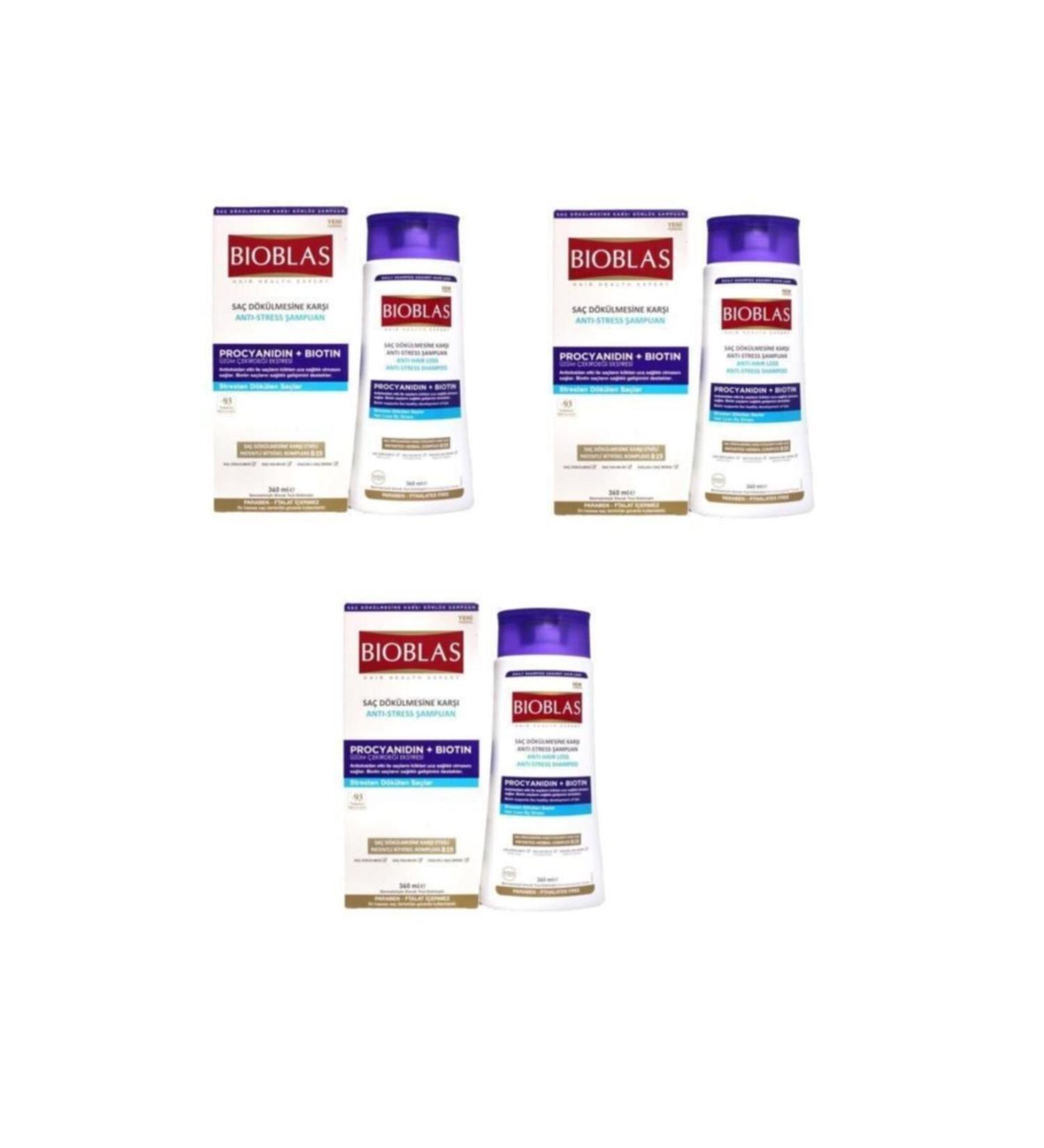 Bioblas Shampoo 360ml Procyanidin + Biotin Anti-stress Shampoo X 3 Pieces
