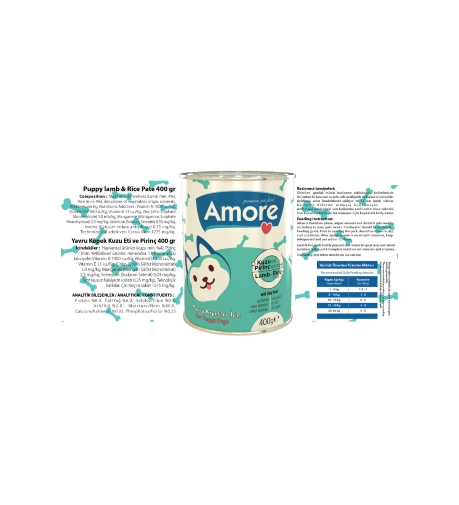 AMORE Puppy Pate Lamb Meat and Rice Paste Puppy Canned Food 4x400gr