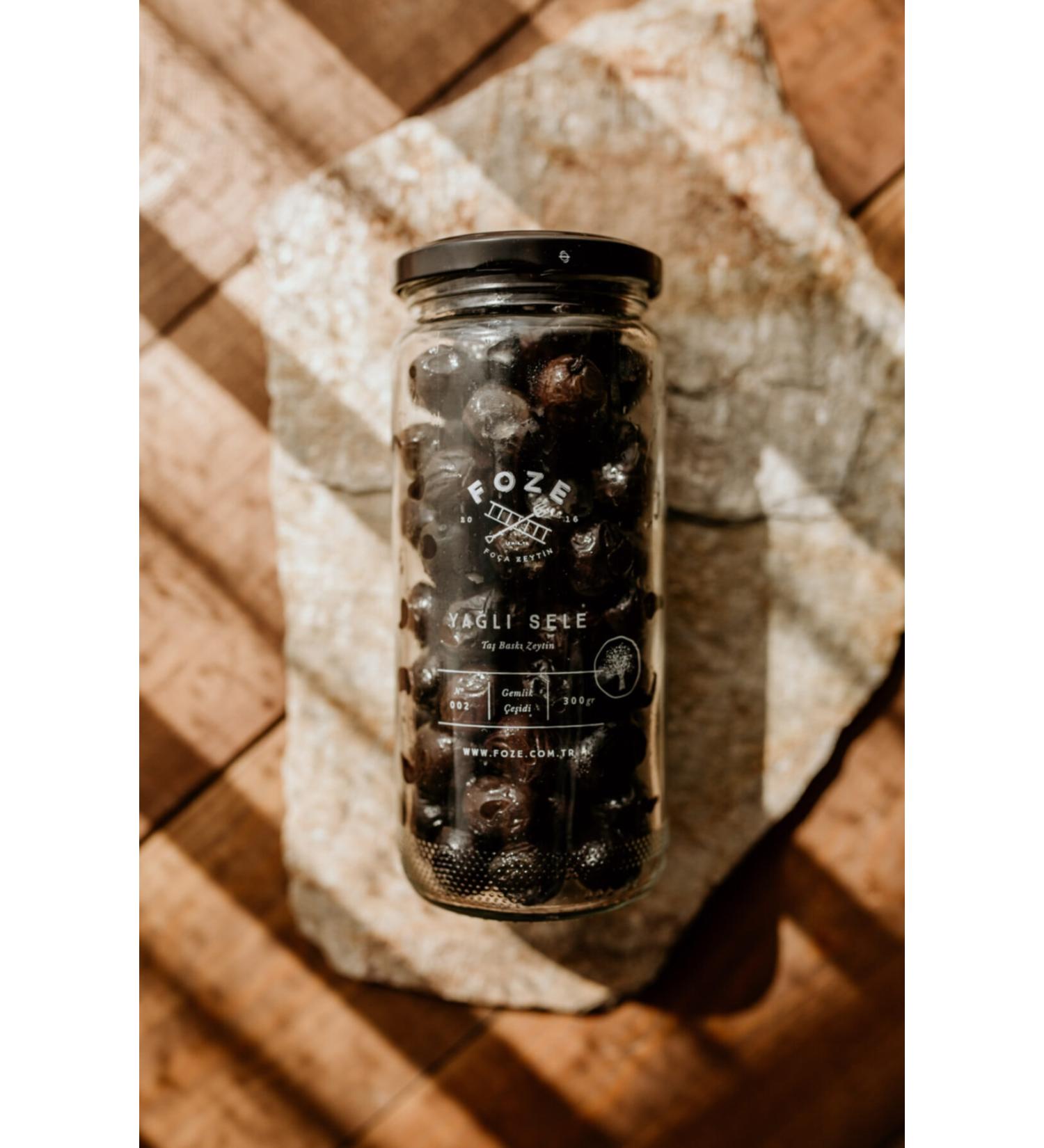 Foze Stone Press Natural Oily Black Olives in Brine 300 gr