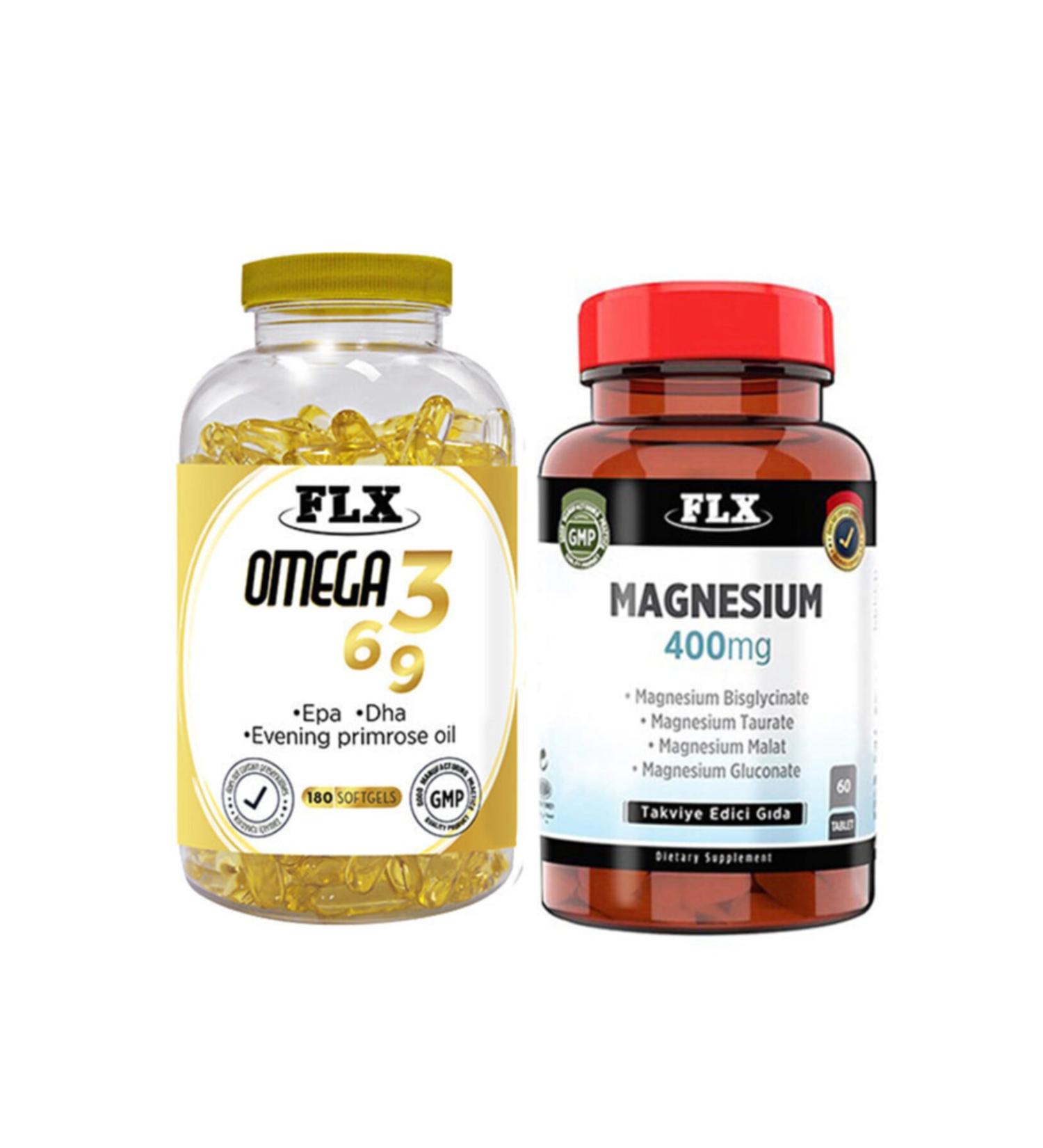 FLX Omega 3 6 9 180 Softgel and Magnesium Malate 60 Tablets