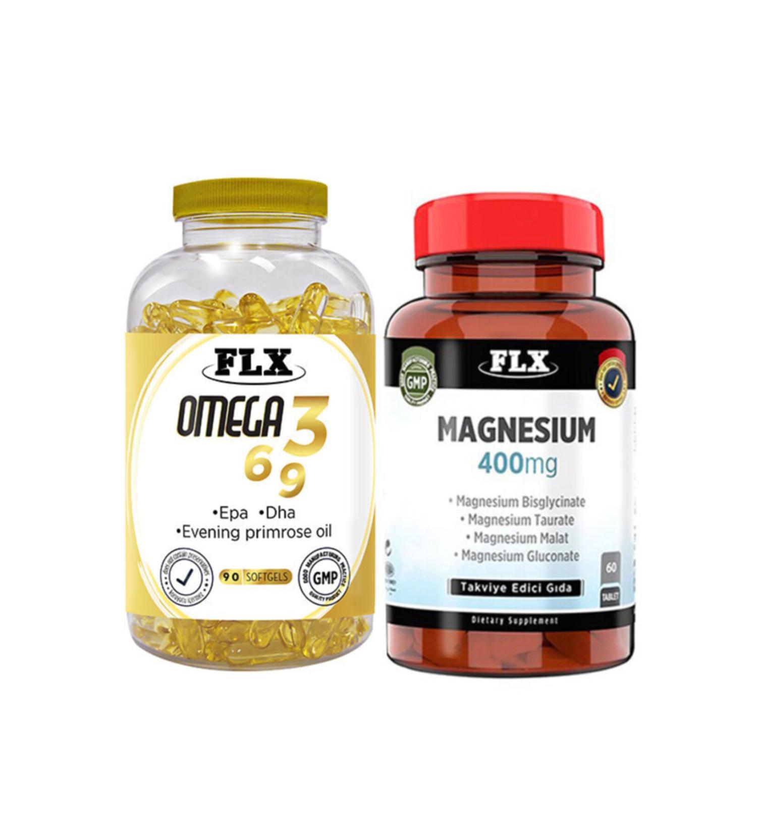 FLX Omega 3-6-9 90 Softgel & Magnesium Malate 60 Tablets