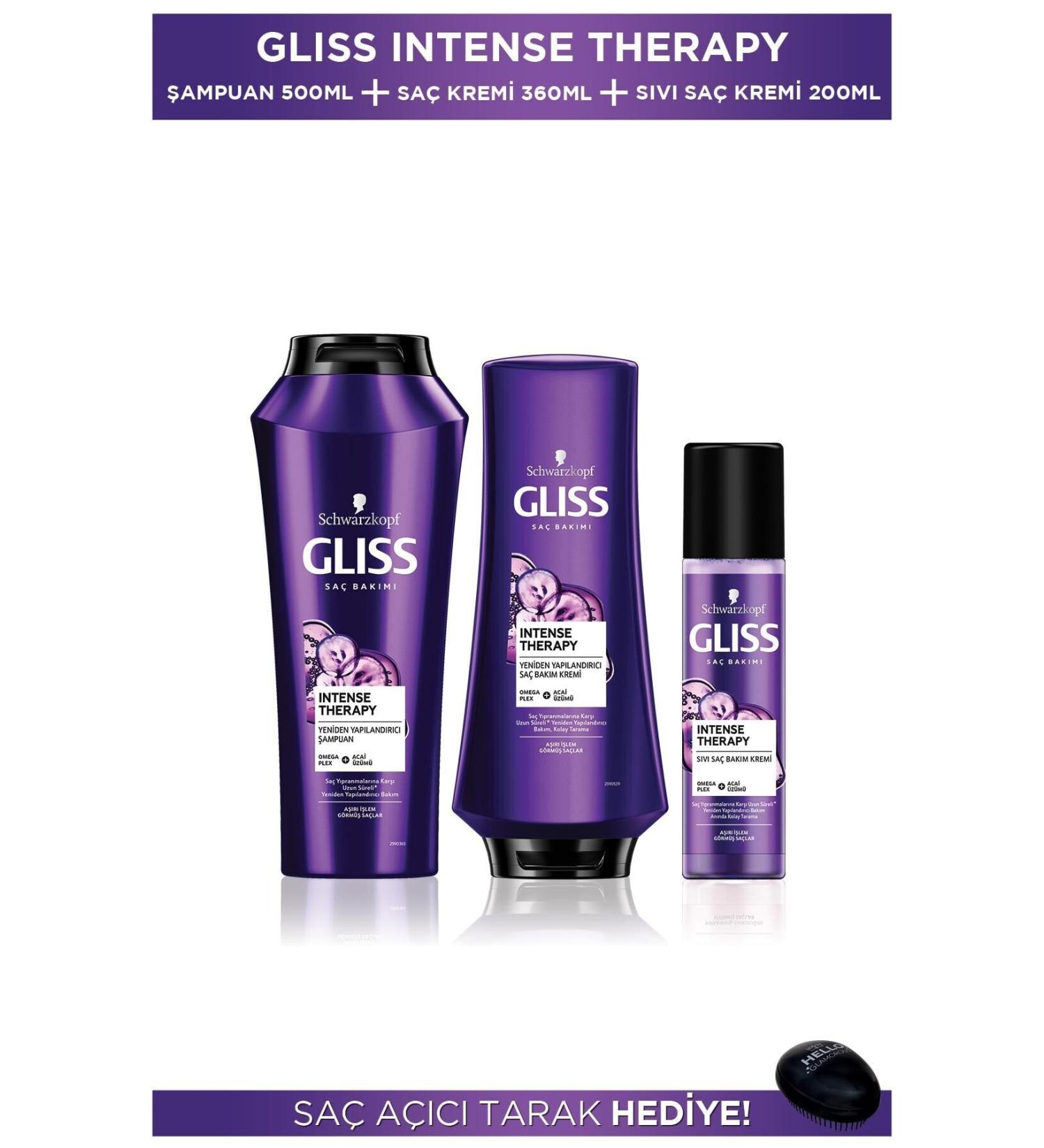 Gliss Intense Therapy Shampoo 500 Ml + Conditioner 360 Ml + Liquid Conditioner 200 Ml + Hair Opening Comb