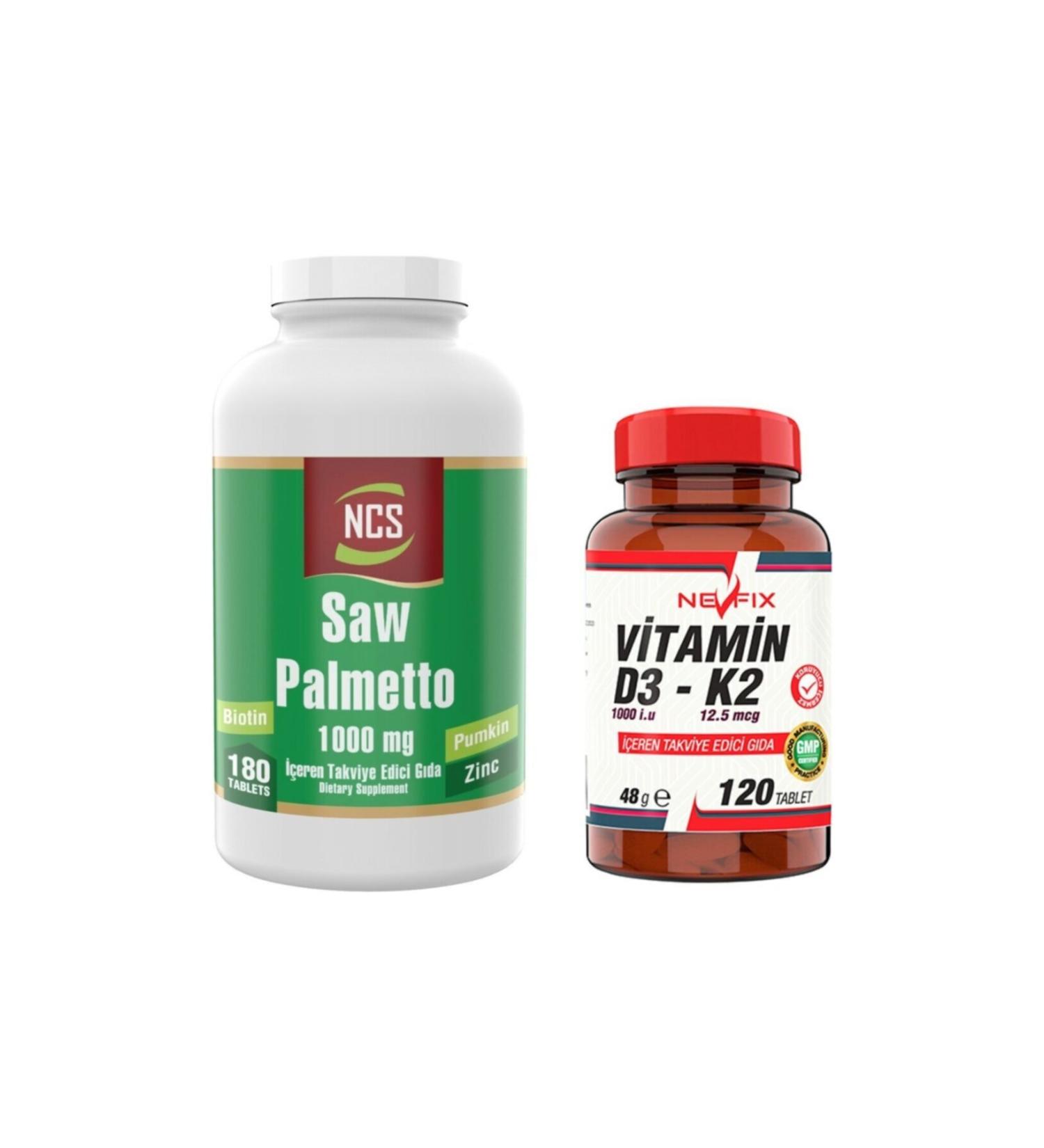Ncs Saw Palmetto 180 Tablets & Nevfix Vitamin D3-k2 120 Tablets