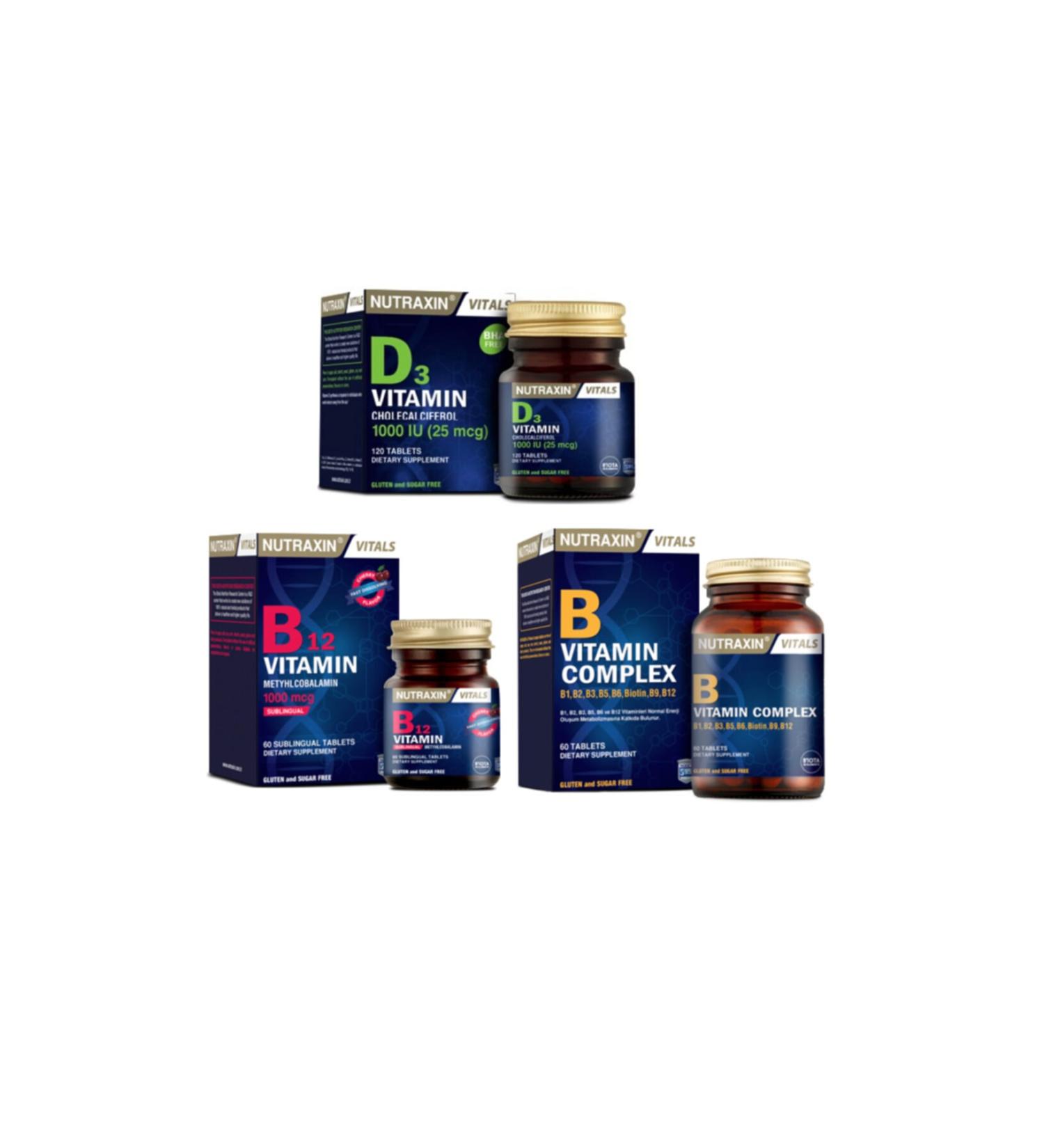 Nutraxin Vitamin D3 1000 Iu 120 Tablets+vitamin B12 1000 Mcg 60 Sublingual Tablets+B Vitamin Complex 60 Tablets