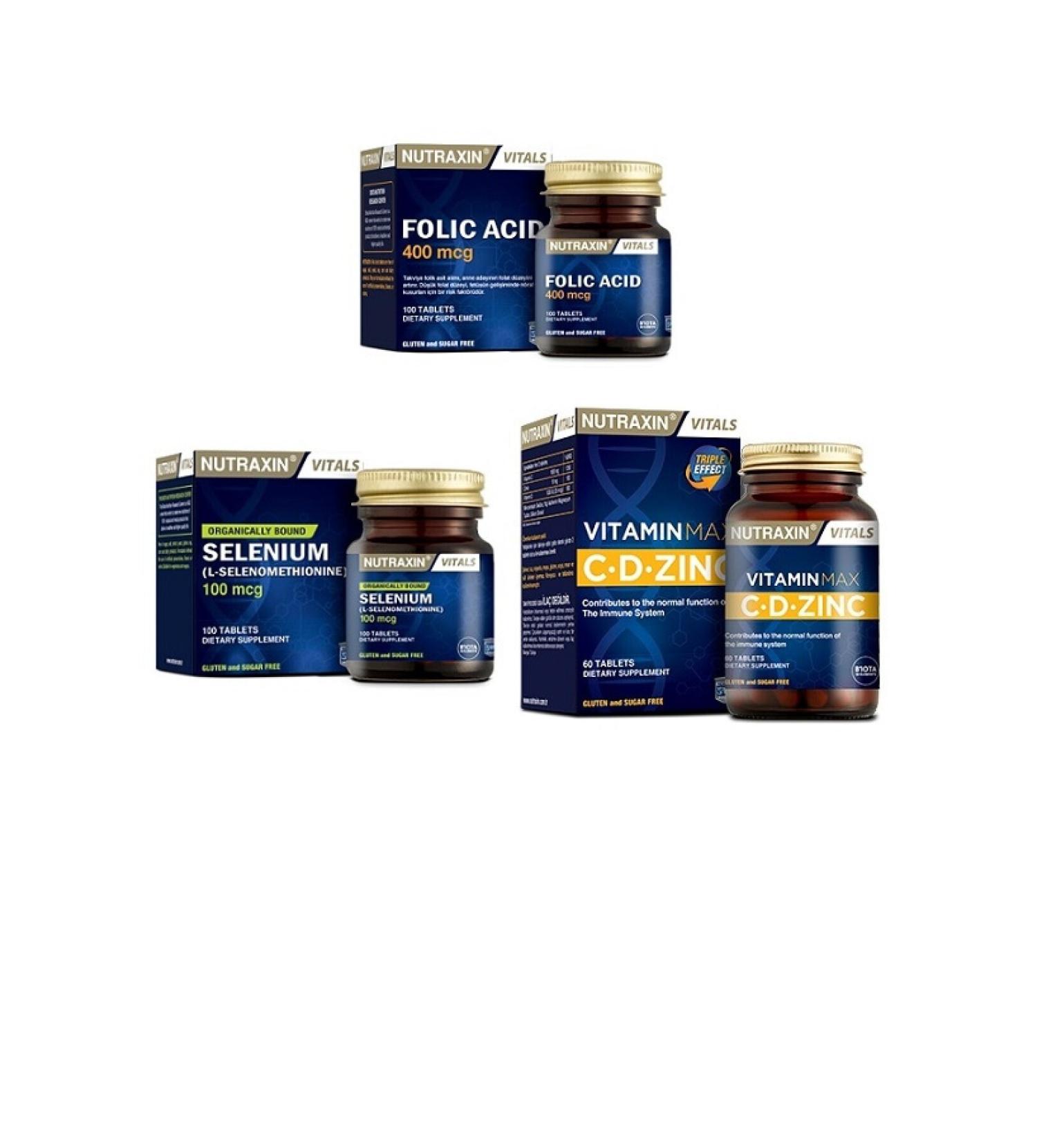 Nutraxin Folic Acid 400 Mcg + Selenium 100 Mcg + Cd-zinc 60 Tablets