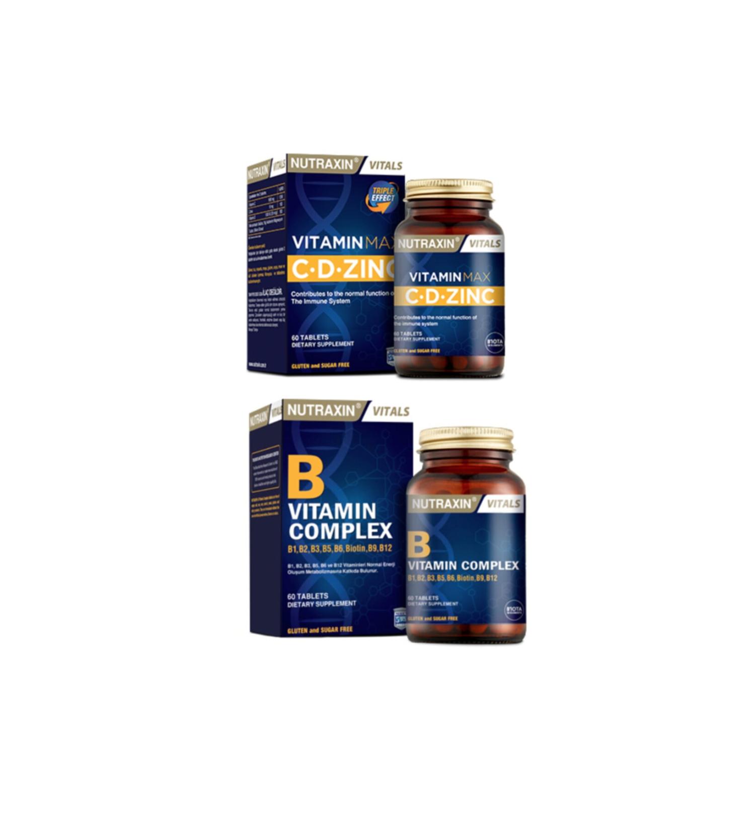 Nutraxin Vitamin Max (Vitamin C Vitamin D and Zinc Supplement) 60 Tablets + B Vitamin Complex 60 Tablets