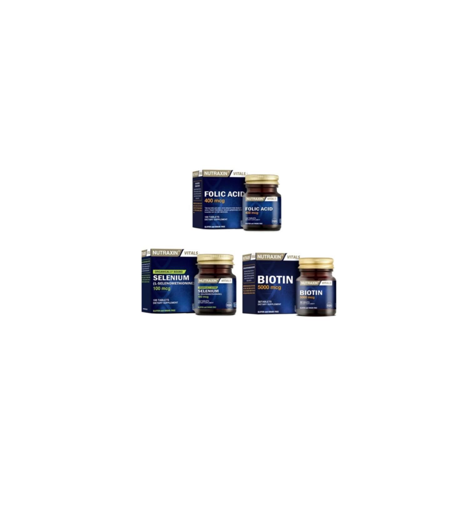 Nutraxin Folic (folate) Acid 100 T.+ Selenium in Selenomethionine Form 100 T.+biotin 5000 Mcg