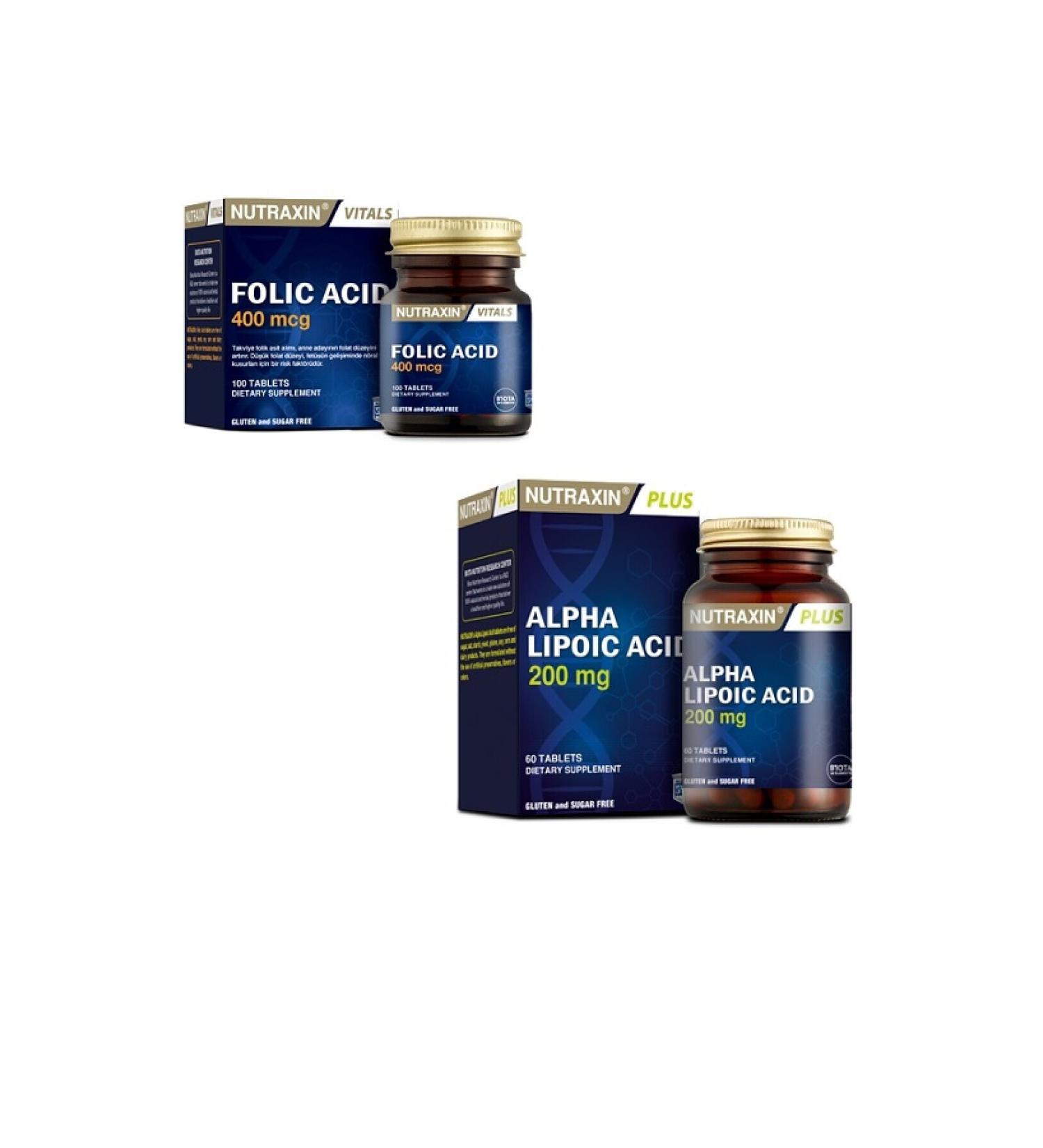 Nutraxin 400 Mcg Folic Acid + Alpha Lipoic Acid (thioctic Acid) 200 Mg 60 Tablets