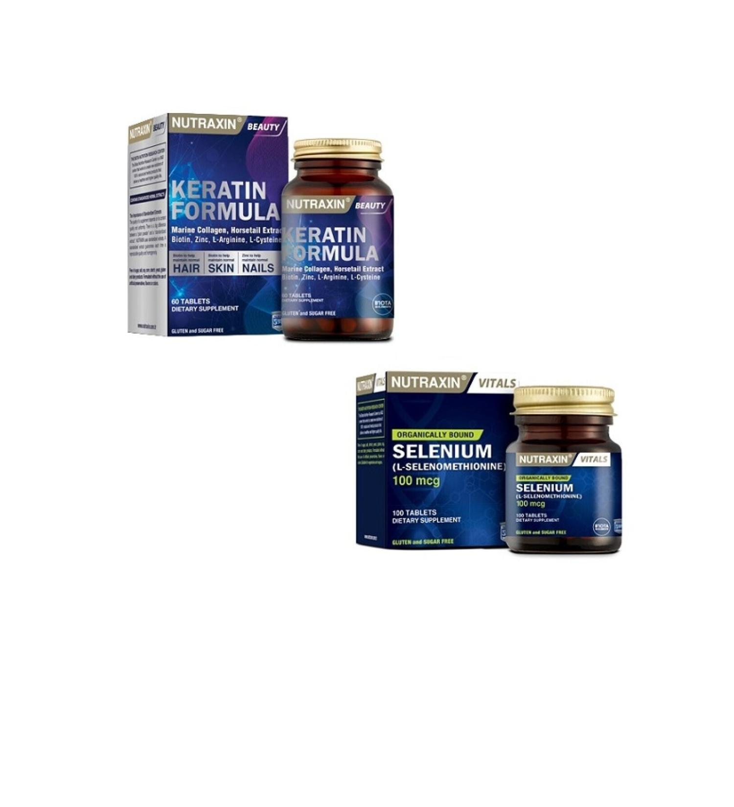 Nutraxin Keratin for Hair and Nails 60 T Selenium for Immune System 100t