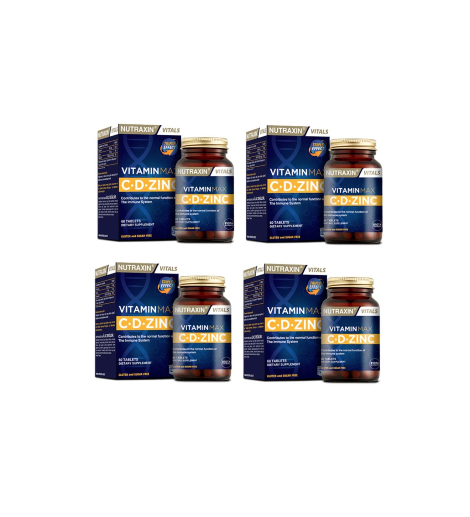 Nutraxin Vitamin Max (Vitamin C Vitamin D and Zinc Supplement) 60 Tablets X4 Pieces