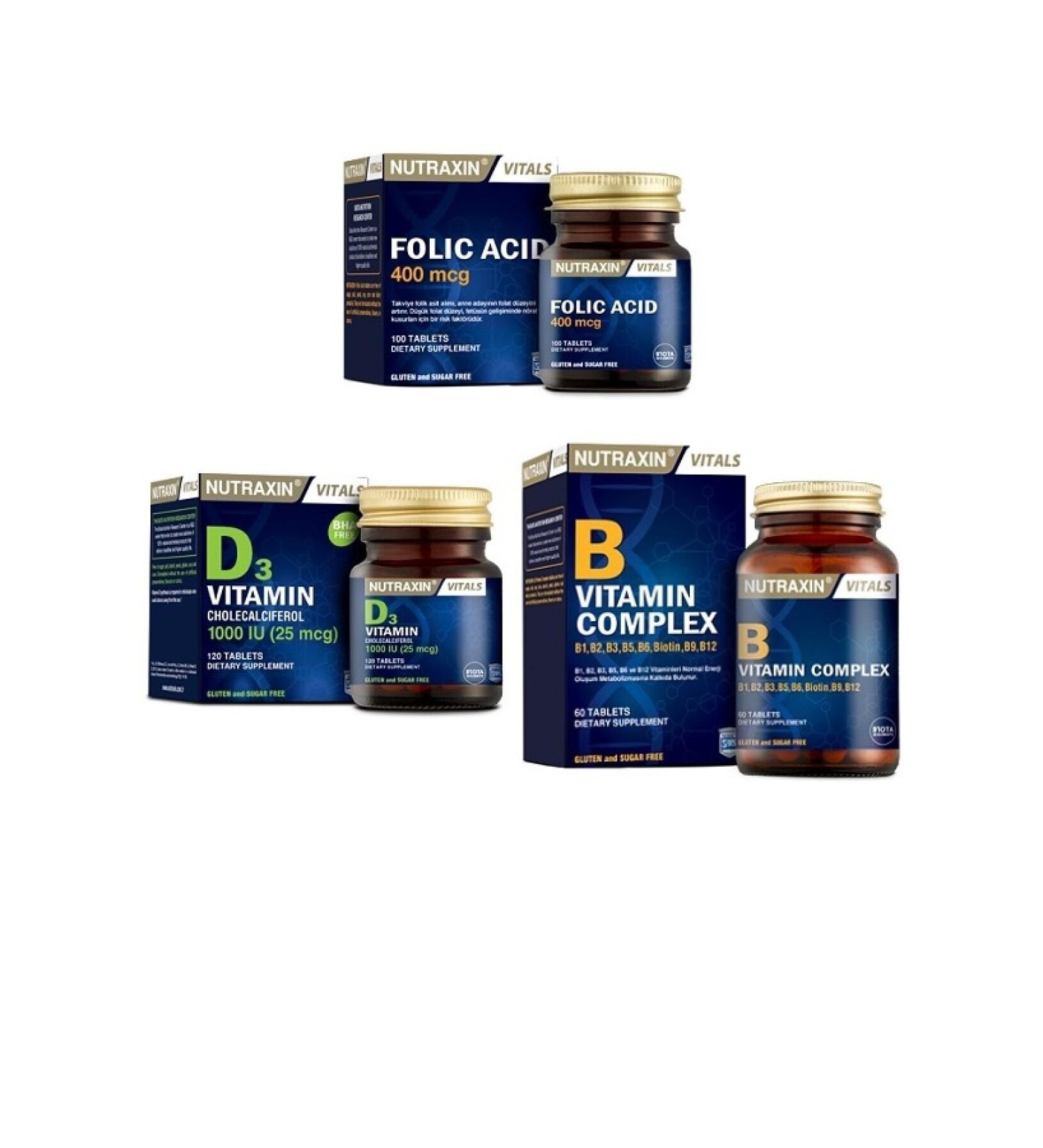 Nutraxin 400 Mcg Folic Acid + D3 1000iu + Vitamin B Complex