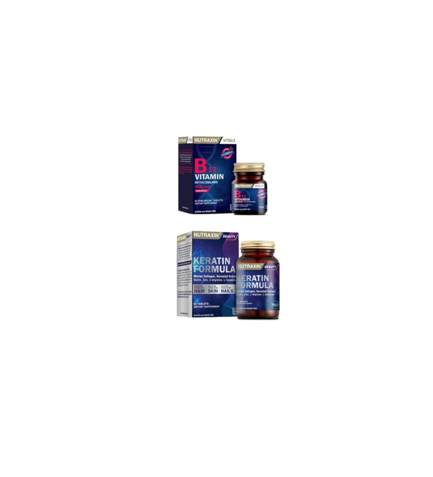 Nutraxin Keratin Formula for Hair and Nails 60 T.+ B12 60 Tablets 1000mg