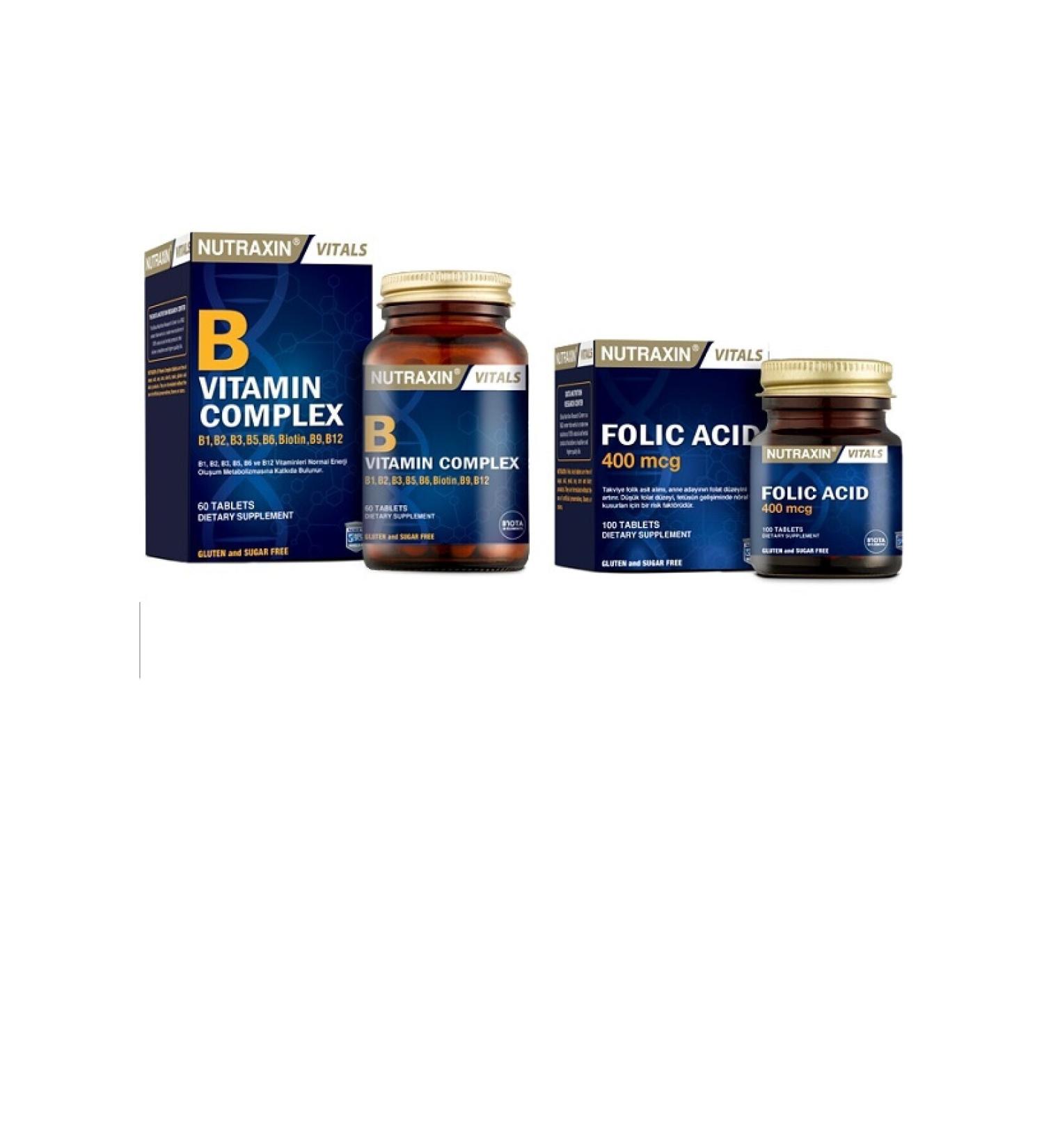 Nutraxin Folic Acid 100 Tablets + B Vitamin Complex 60 Tablets