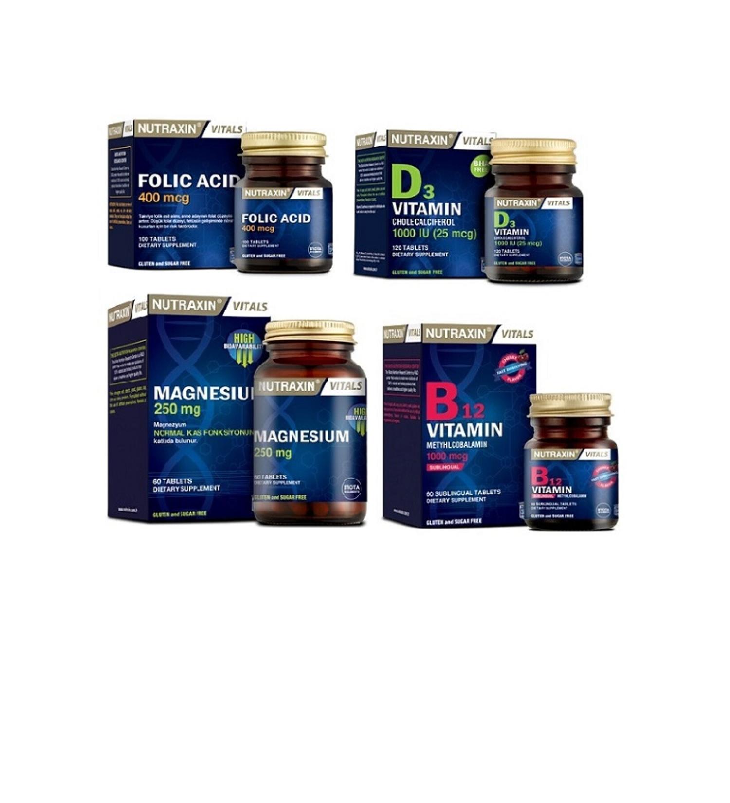 Nutraxin Folic Acid + Magnesium Citrate + Vitamin D3 And B12