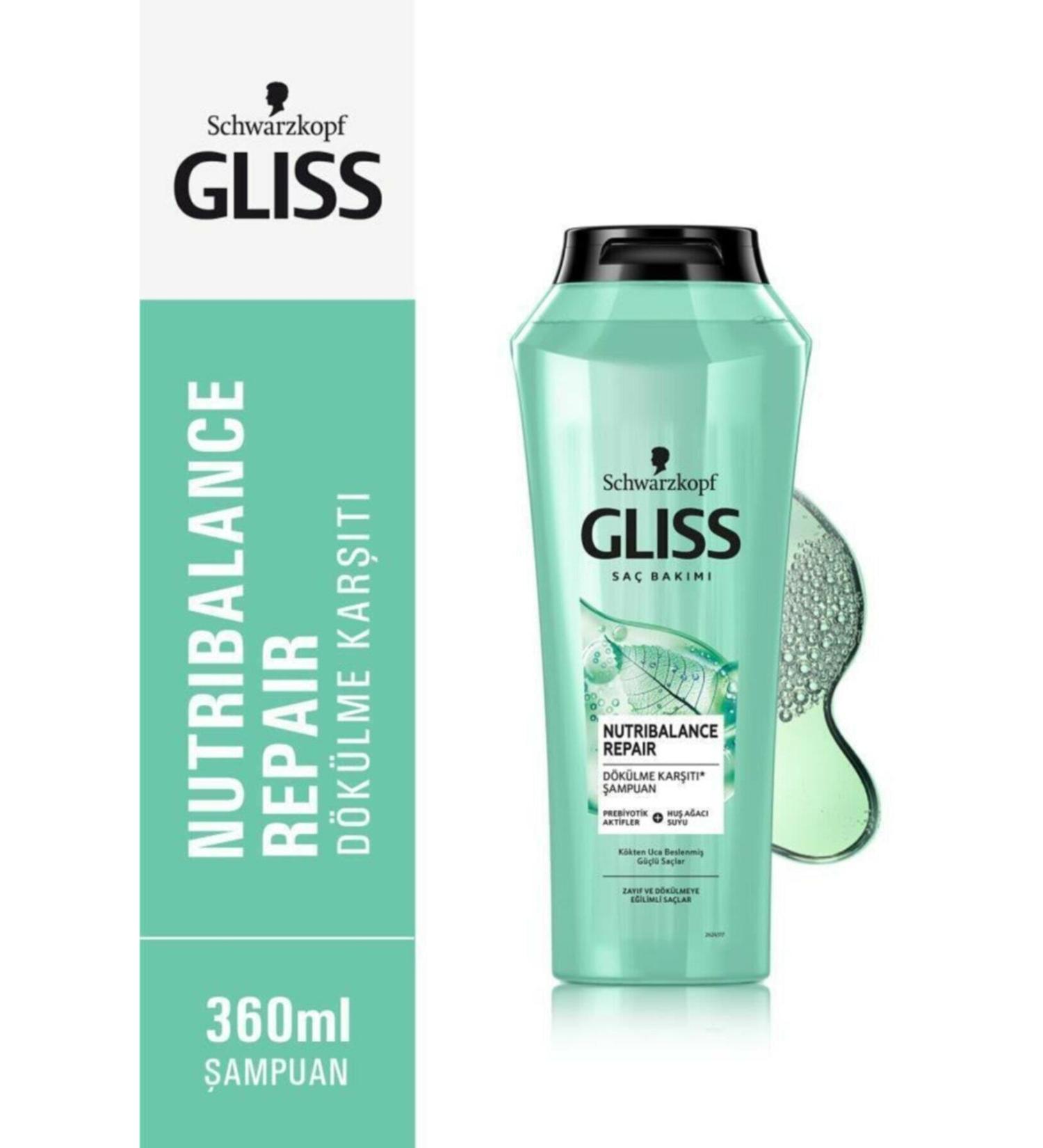 Gliss Nutribalance Repair Anti-Hair Loss Shampoo - With Prebiotic Actives and Birch Water 360 ml
