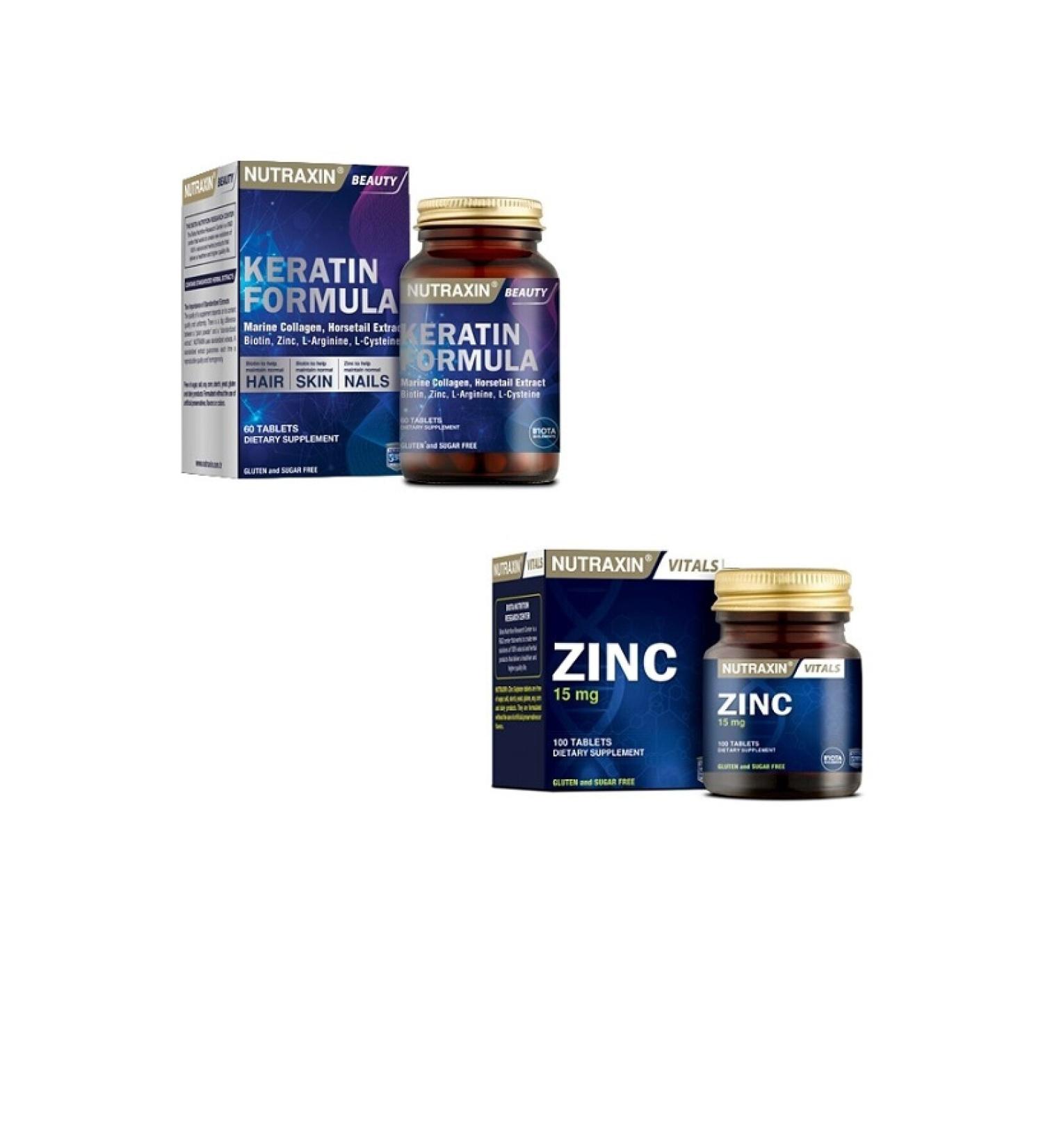Nutraxin Skin and Hair Health 2 Pack Keratin Formula + Zinc