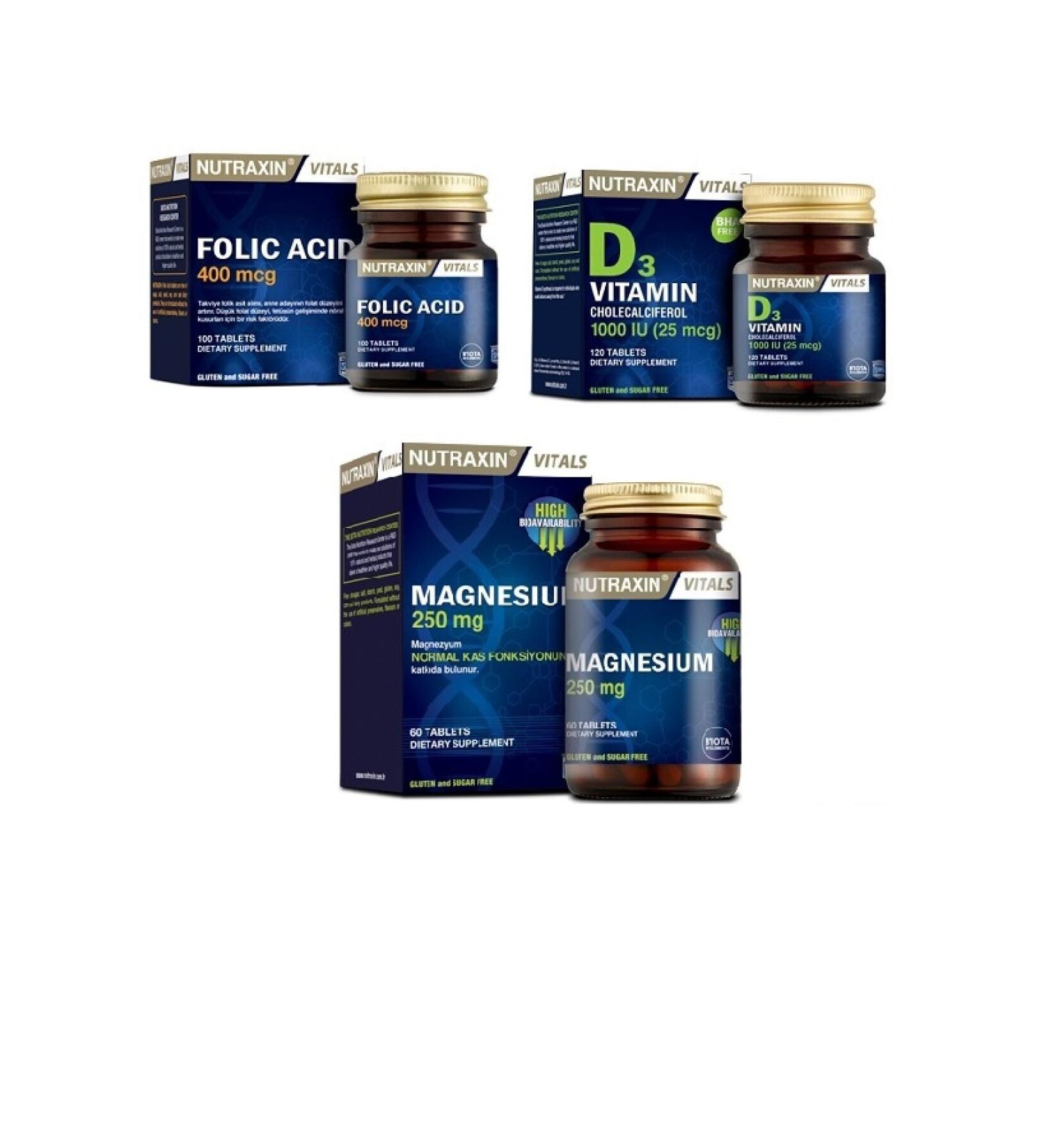 Nutraxin Folic Acid 400mcg + D3 1000iu + Magnesium (citrate) 250 mg