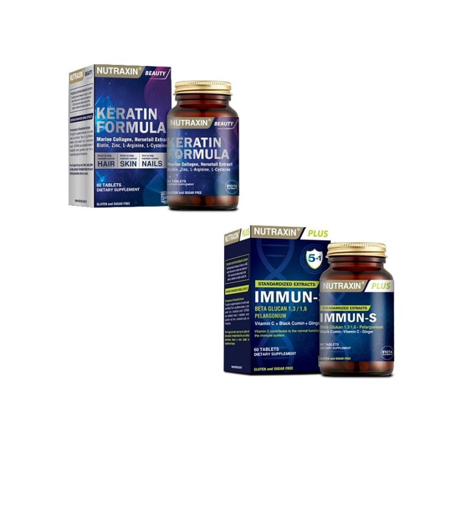Nutraxin Keratin Formula 60 T for Hair Health. + Immun-s 60 T for Strengthening the Immune System.