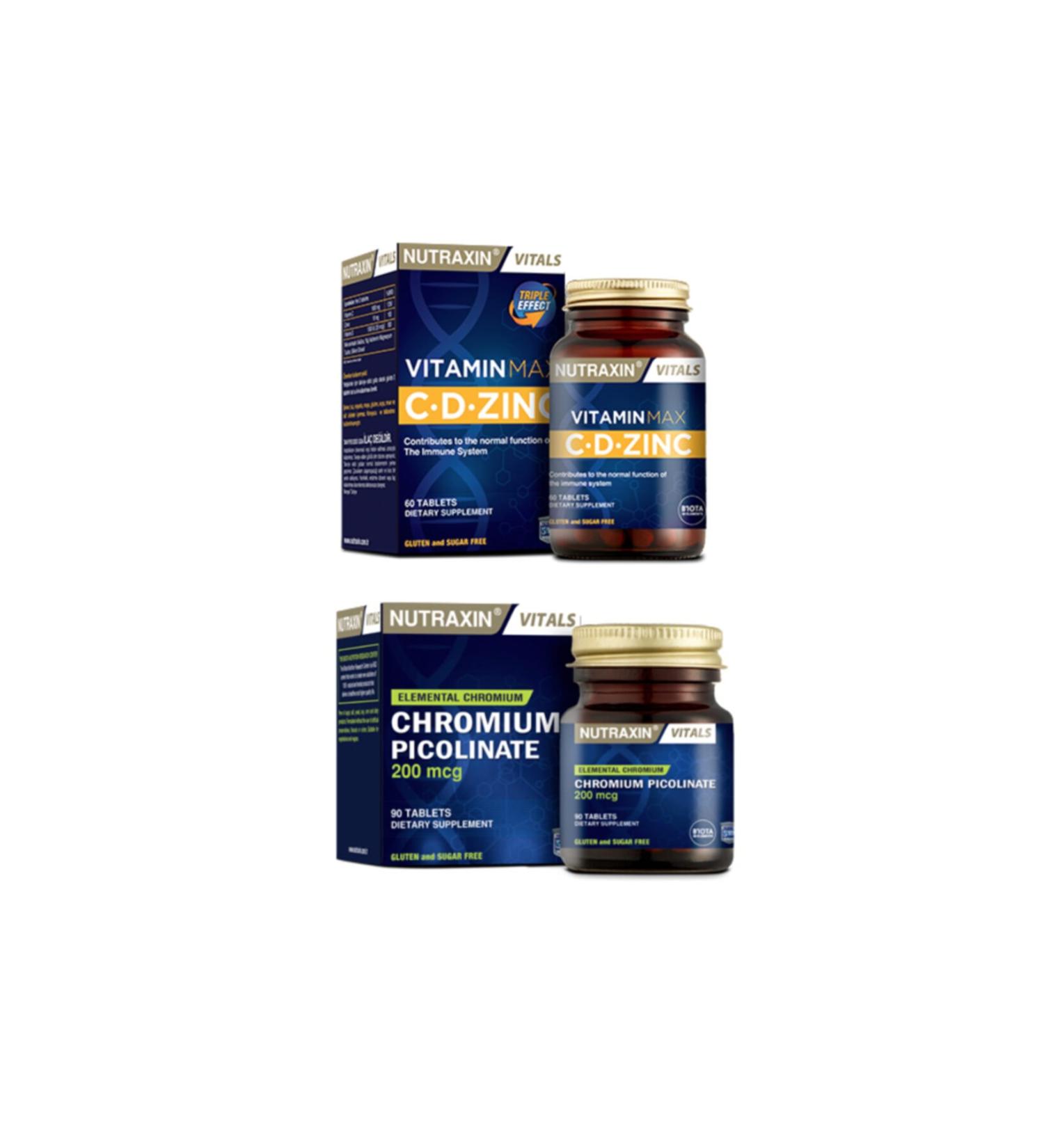 Nutraxin Vitamin Max (C d Zinc) 60 Tablets + Food Supplement Containing Chromium Mineral 90 Tablets