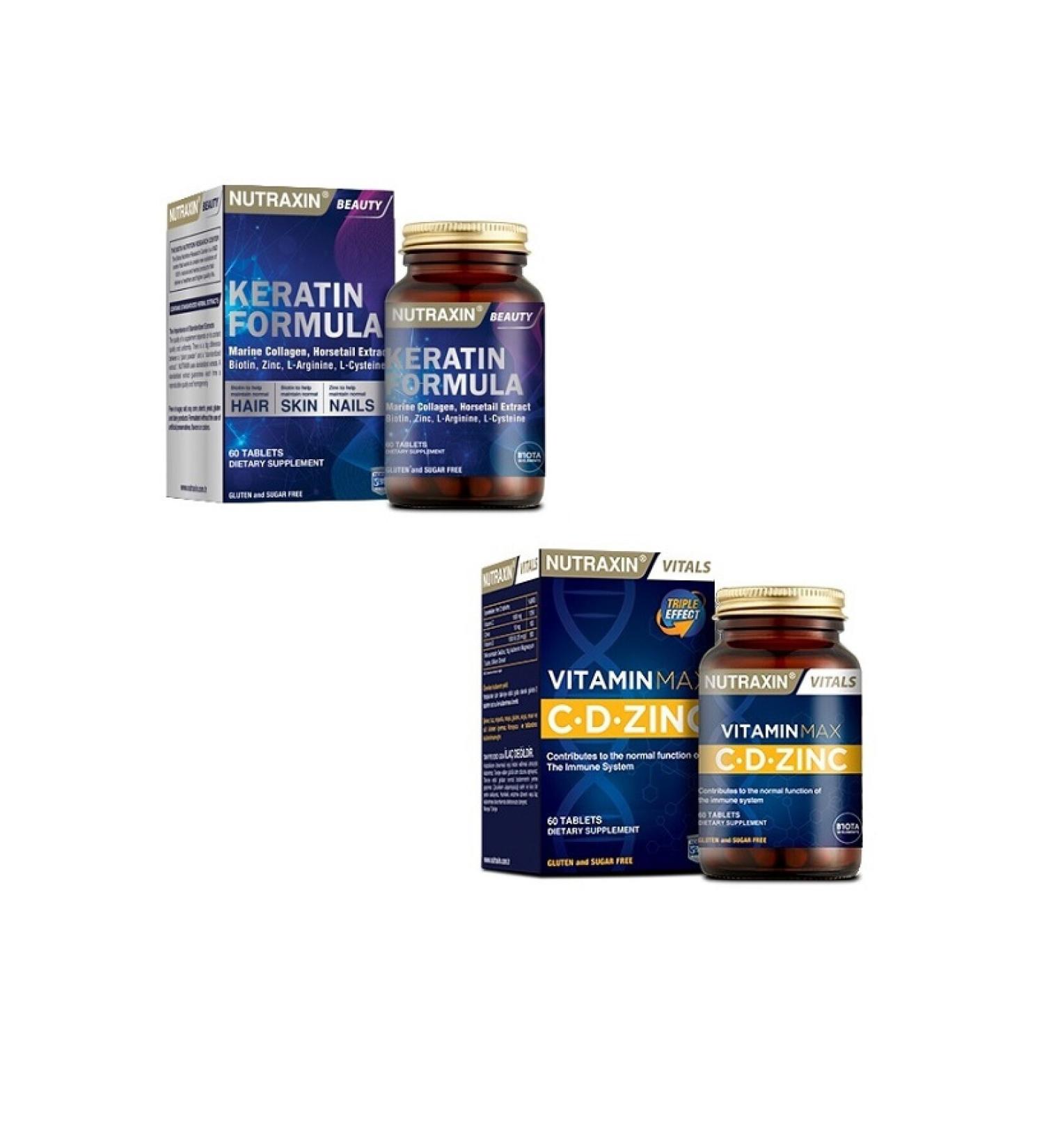Nutraxin Keratin Formula + 1000 mg Vitamin C 1000 Iu Vitamin D and 10 mg Zinc