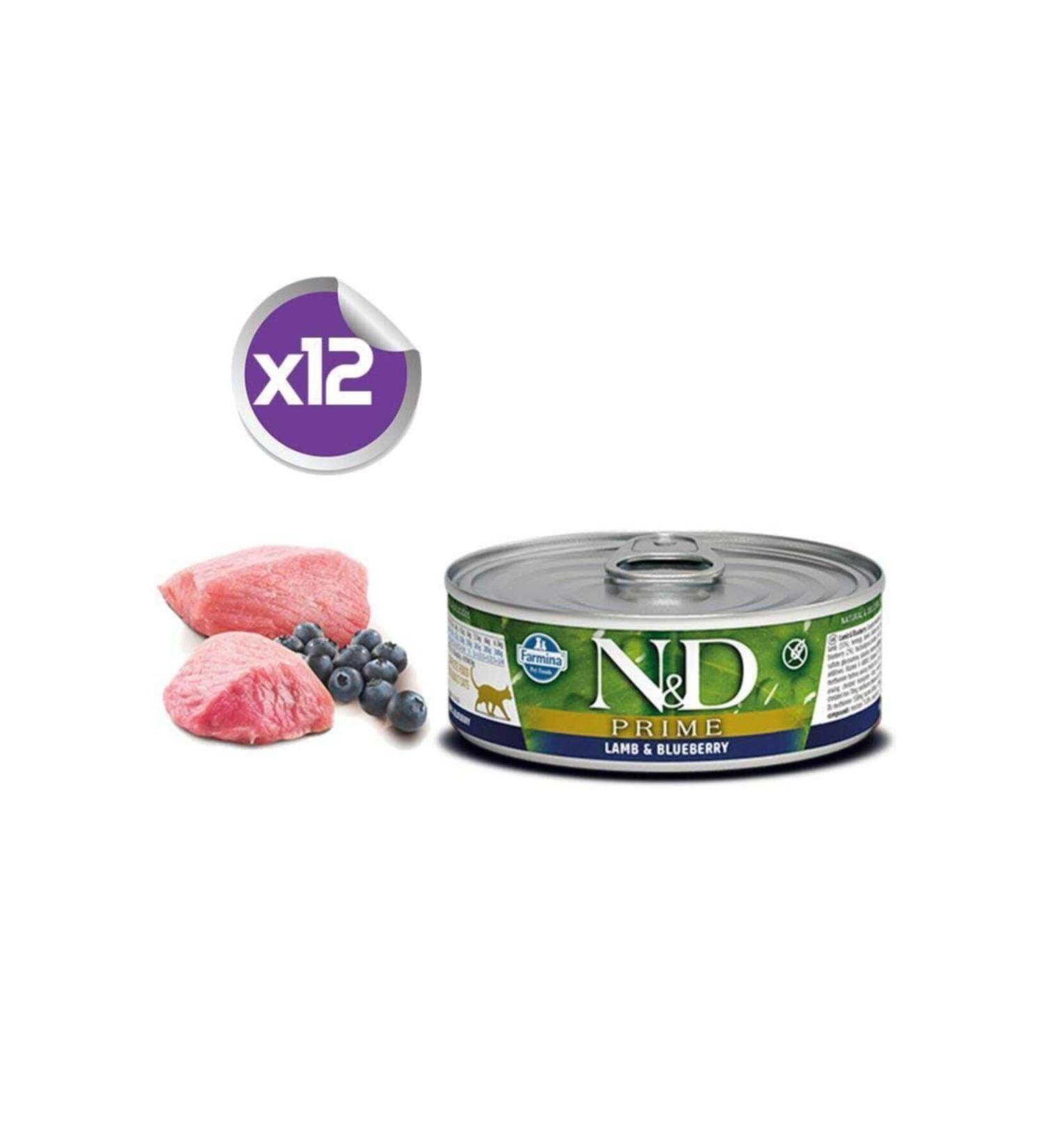 N & D Nd Prime Grain-Free Lamb Blueberry Adult Cat Canned Food 80 Gr X12