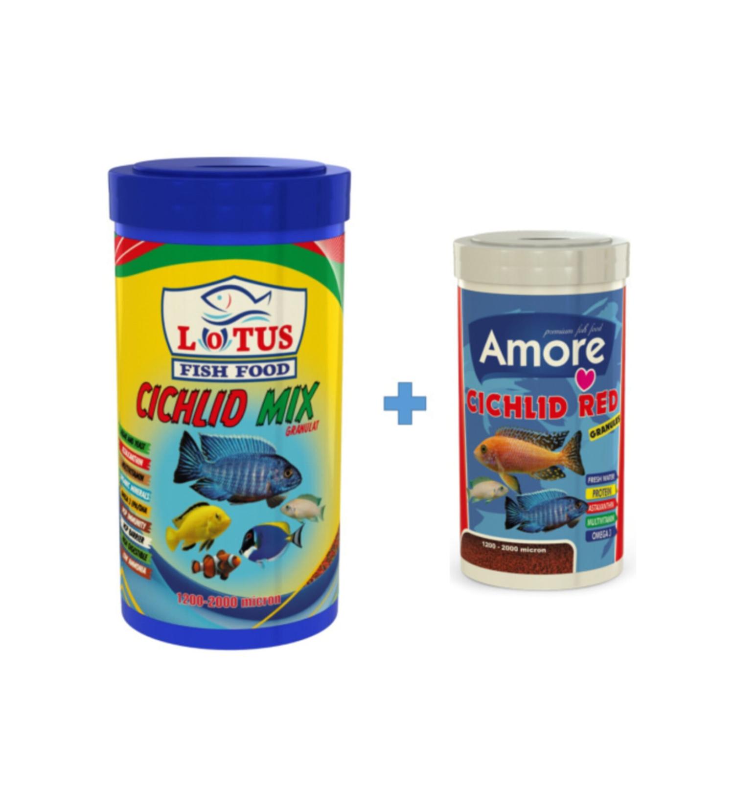 Lotus Cichlid Mix 1000ml And Cichlid Red Granules 250ml Malawi Aquarium Fish Food