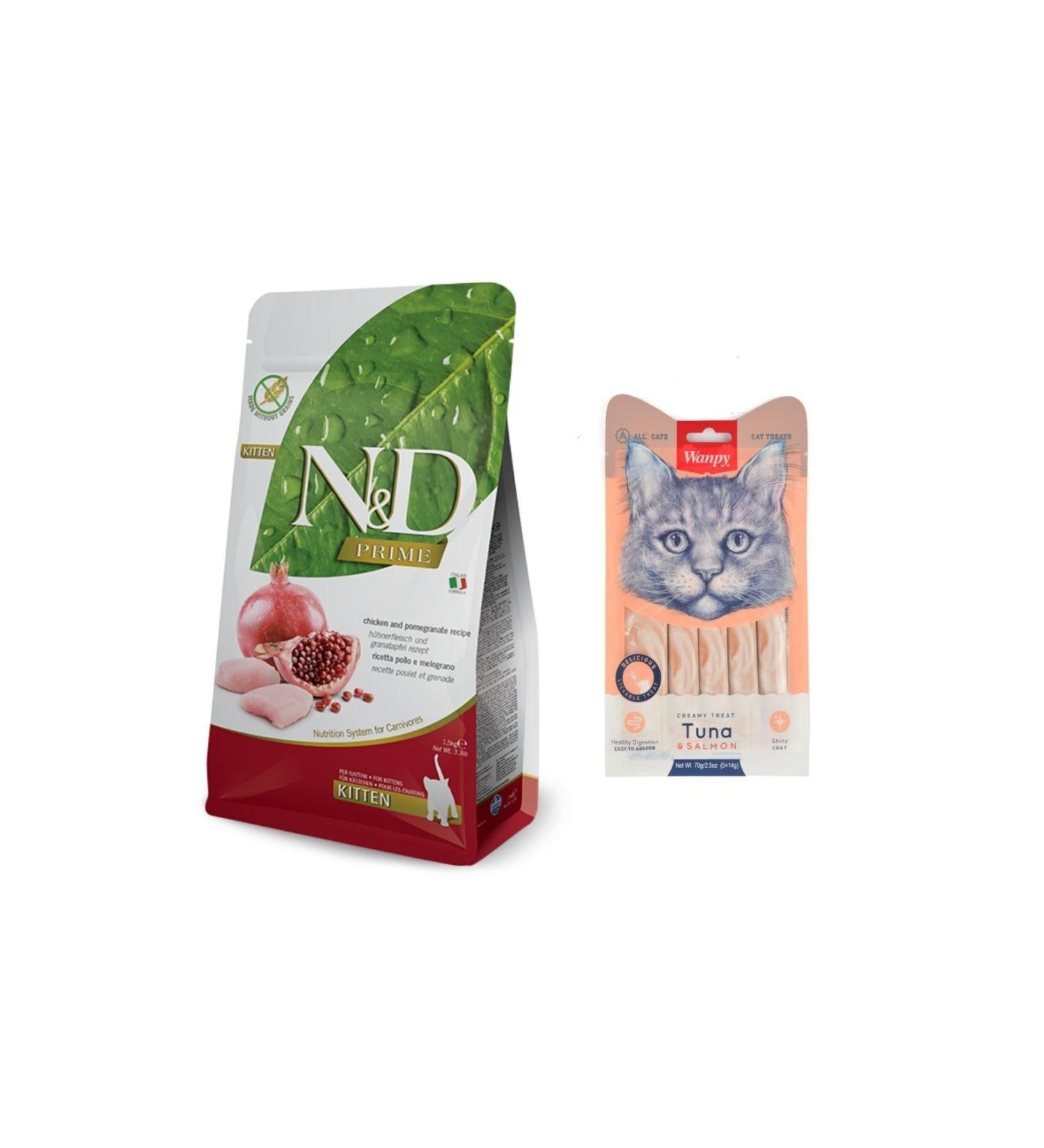 N & D Kitten 1.5 kg + Wanpy Tuna - Salmon Liquid Cat Treat 5x14 gr