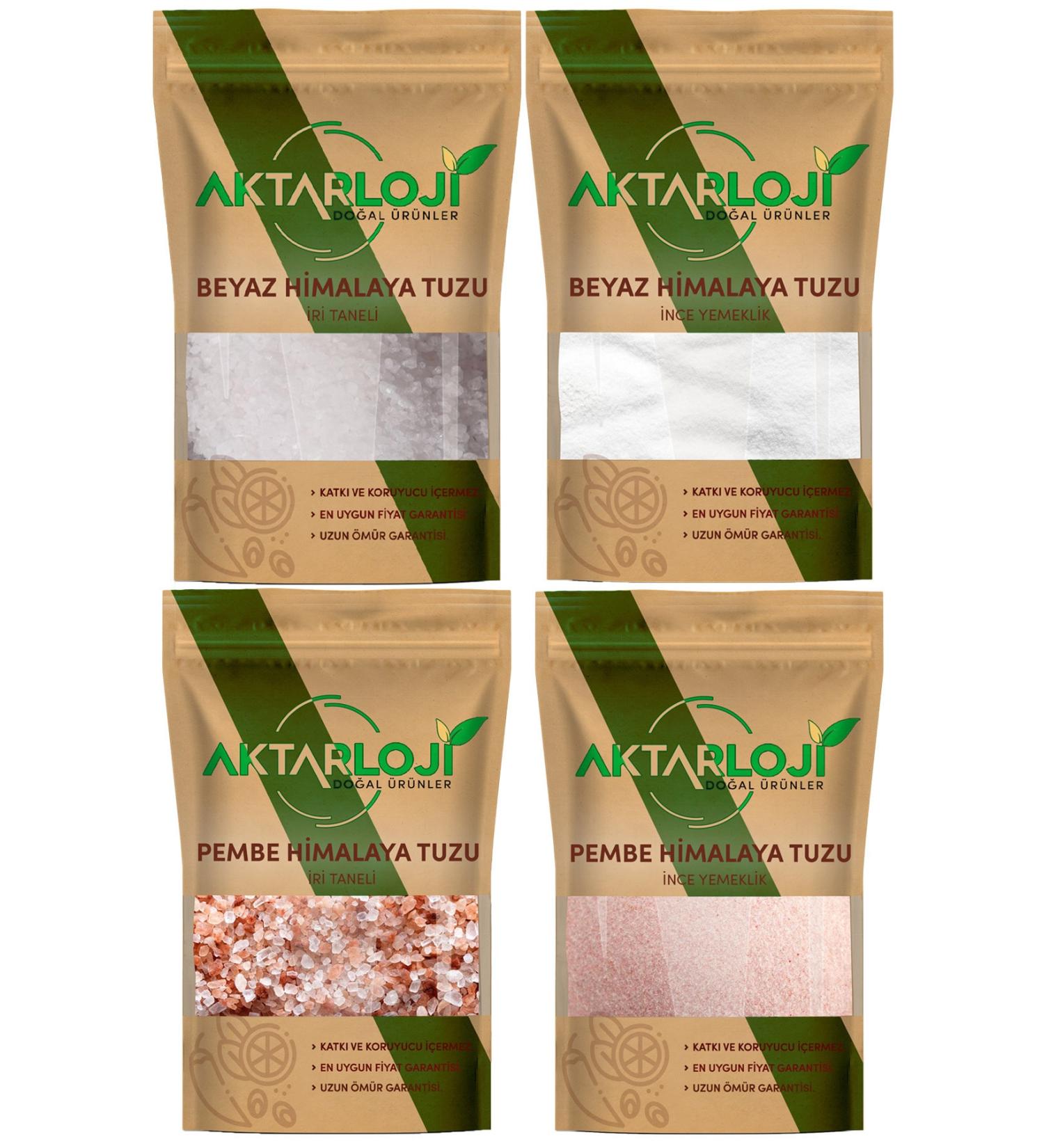 Aktarloji 4-Piece Himalayan Salt Set 4 Kg (Coarse Pink + Fine Pink + Coarse White + Fine White) 1 Kg