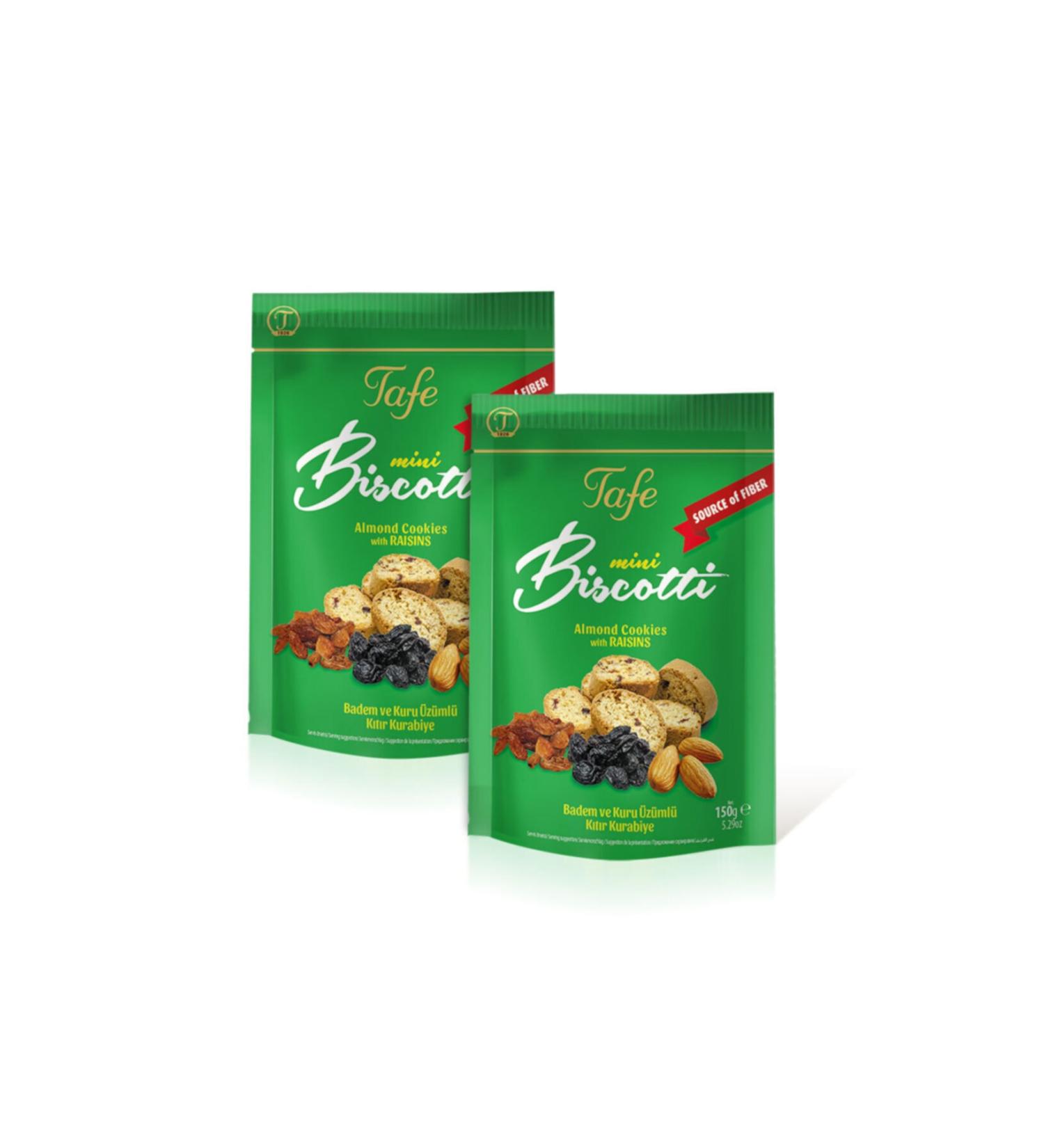 TAFE Fiber Source Almond and Raisin Mini Biscotti Crunchy Cookies 150g X 2