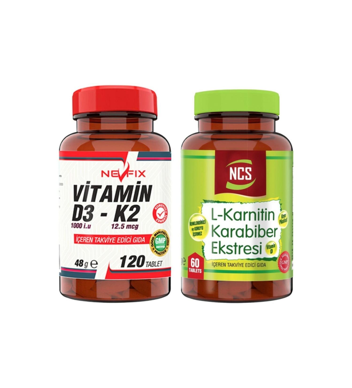 Ncs L-carnitine Black Pepper 60 Tablets & Nevfix D3-k2 120 Tablets