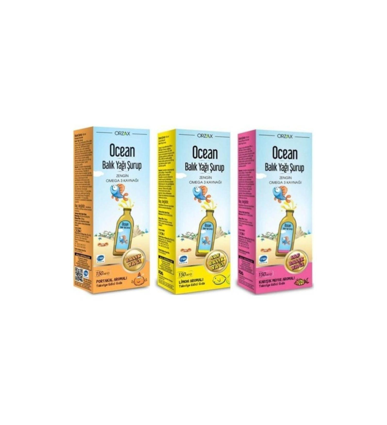 Ocean Omega 3 Orange + Lemon + Mixed Fish Oil Syrup Set of 3