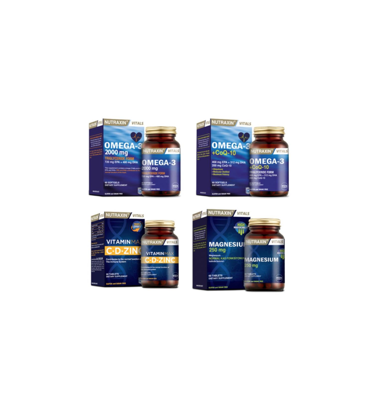 Nutraxin Omega 3 2000 Mg 60 Capsules + omega 3 + coq-10 (coenzyme) 60 Capsules + vitamin Max + magnesium