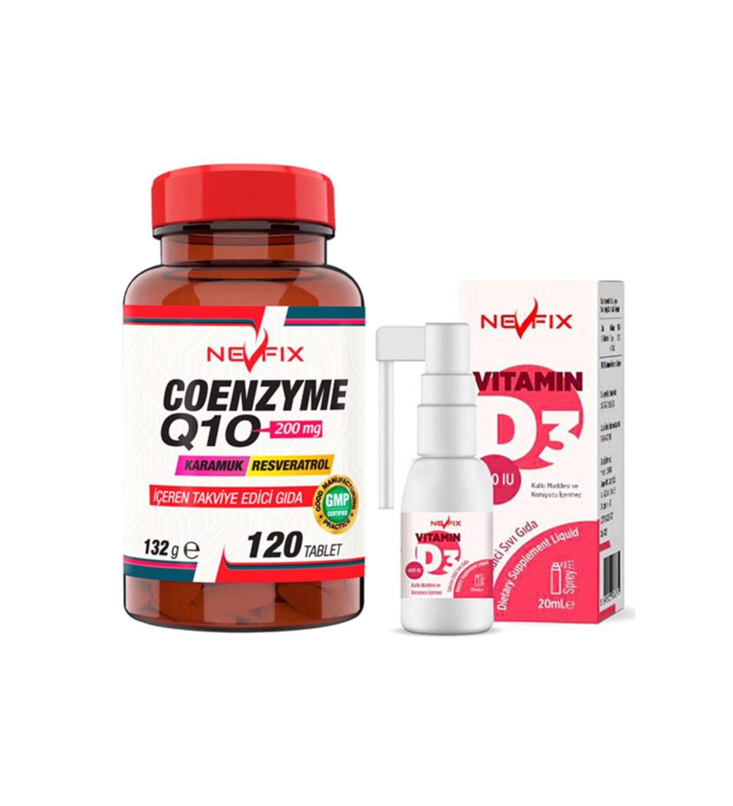 Nevfix Coenzyme Q10 200 Mg Coenzyme Q10 Barberry 120 Tablets & Vitamin D3 Liquid 20 Ml