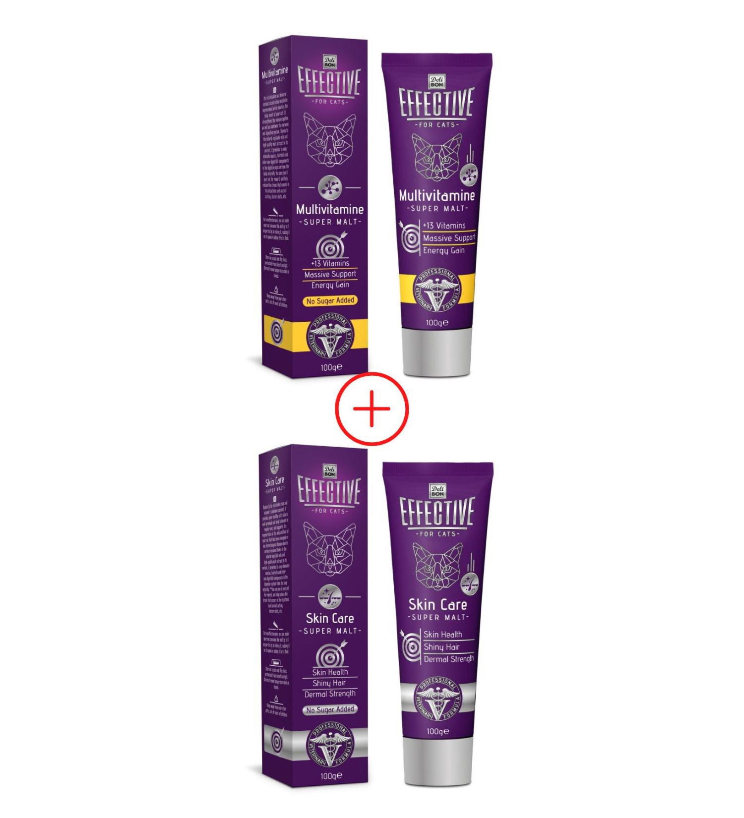 Delibon Effective Cat Malt Multivitamin 100 Gr + Cat Vitamin for Skin and Fur Care 100 Gr