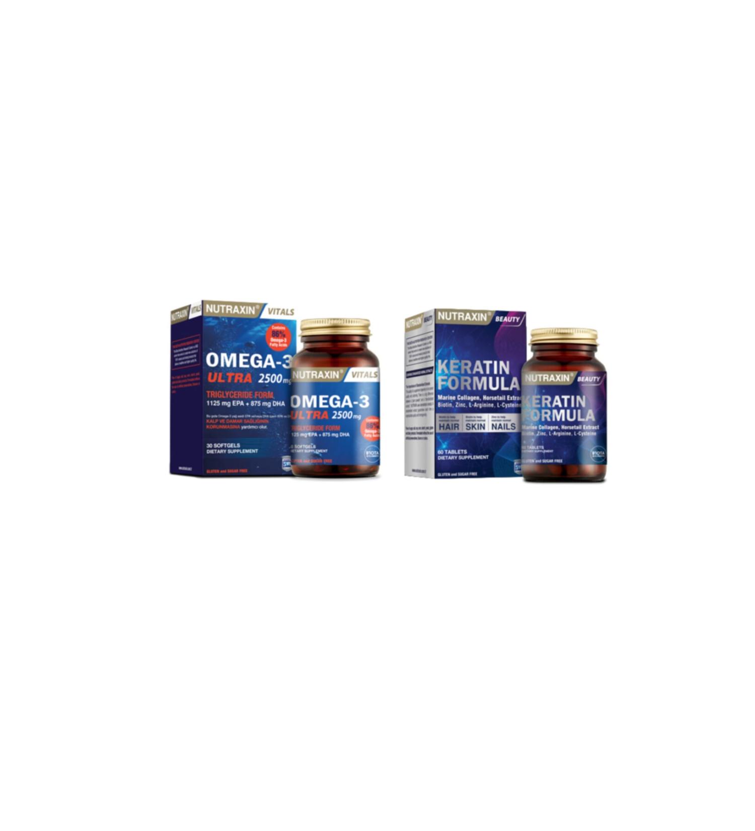Nutraxin Omega 3 Ultra 2500 Mg 30 Softgels + Keratin Formula 60 Tablets