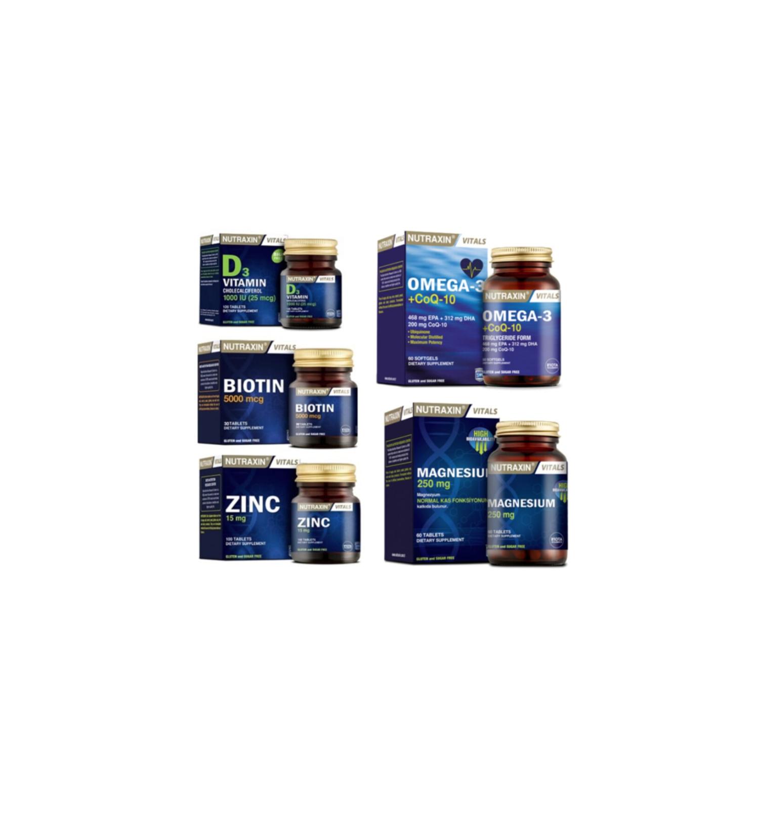 Nutraxin Omega 3 + coq-10 (coenzyme) 60 Capsules + Biotin + Vitamin D3 + Zinc and Magnesium Supplement