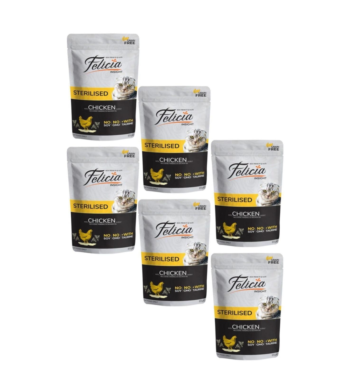 Felicia Pouch Sterile Chicken Sterilized Cat Canned Food Grain-Free 85 Gr (6 Pieces)