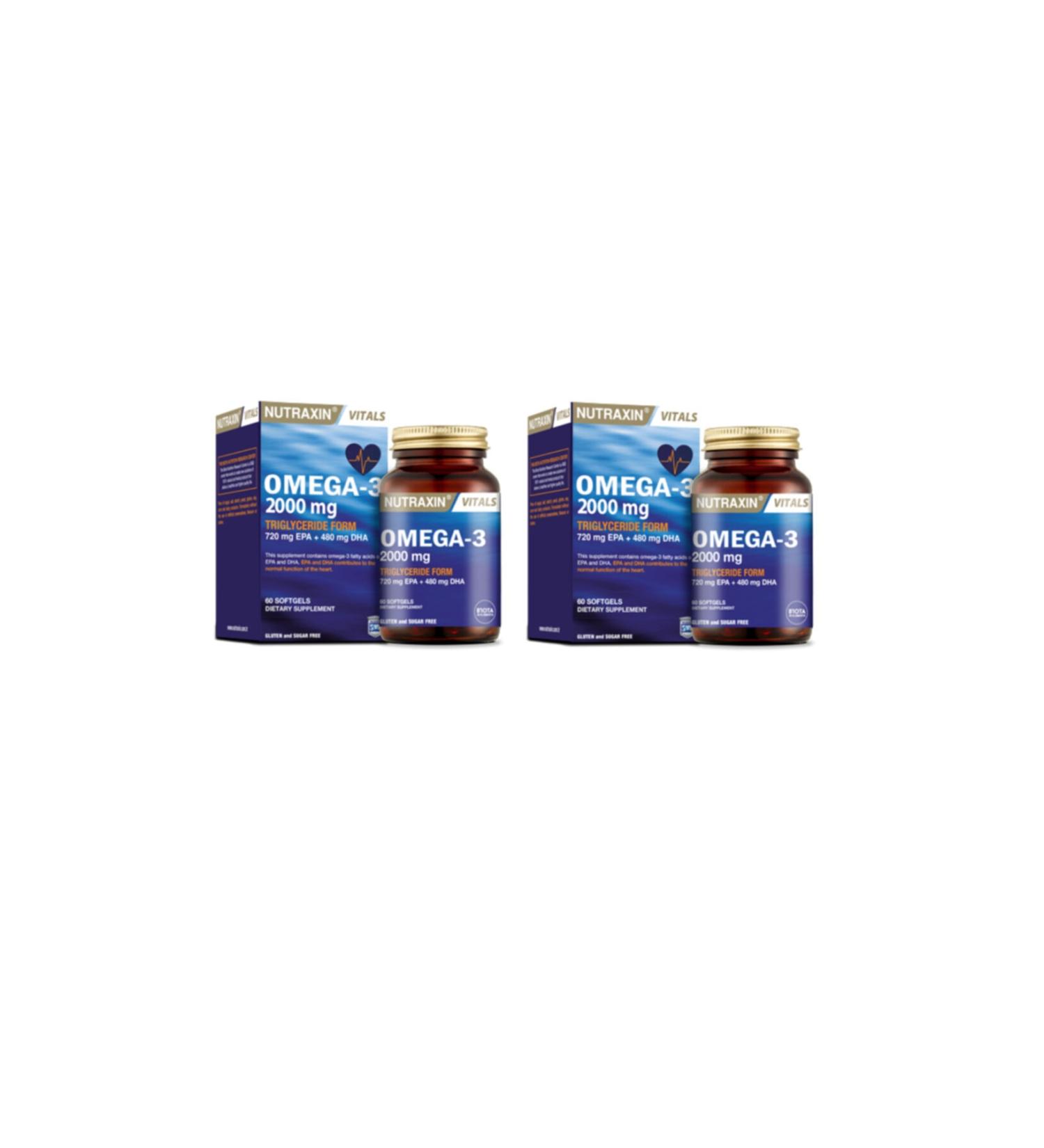Nutraxin Omega 3 Fish Oil 2000 Mg 60 Softgels X2 Pieces